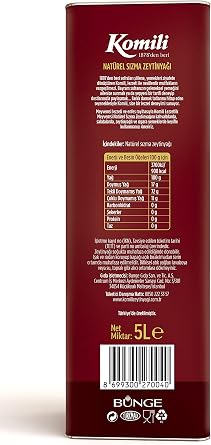 Komili Extra Virgin Olive Oil 5 Lt Tin