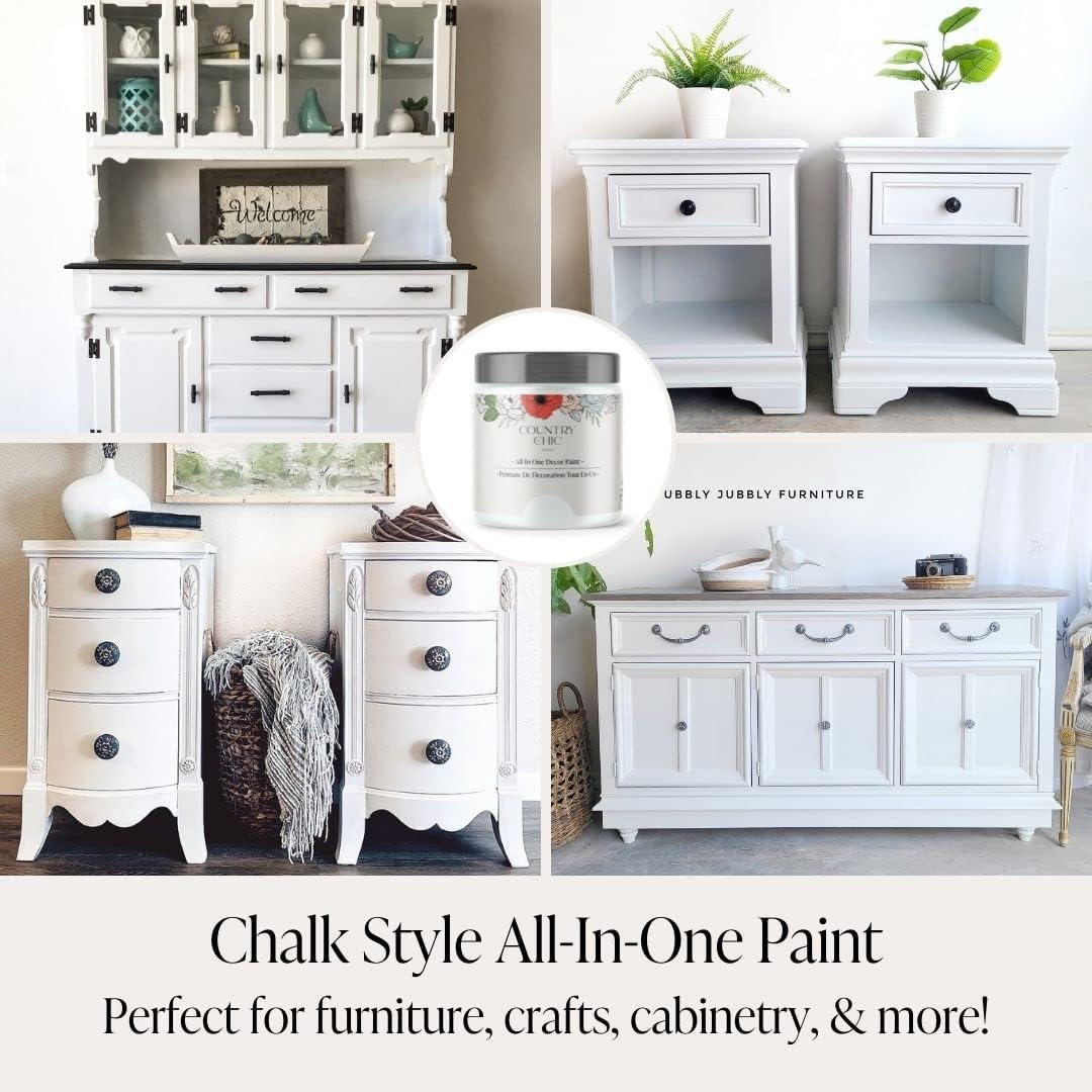 Chalk Style Paint + Paint Brush Bundle - for Furniture, Home Decor, Crafts (Color: Simplicity [quart - 32 oz] - White)