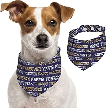 Happy Traditional Jewish Passover Dog Bandanas Adjustable Pet Scarfs Triangle Bibs Scarves for Dogs Cats Medium