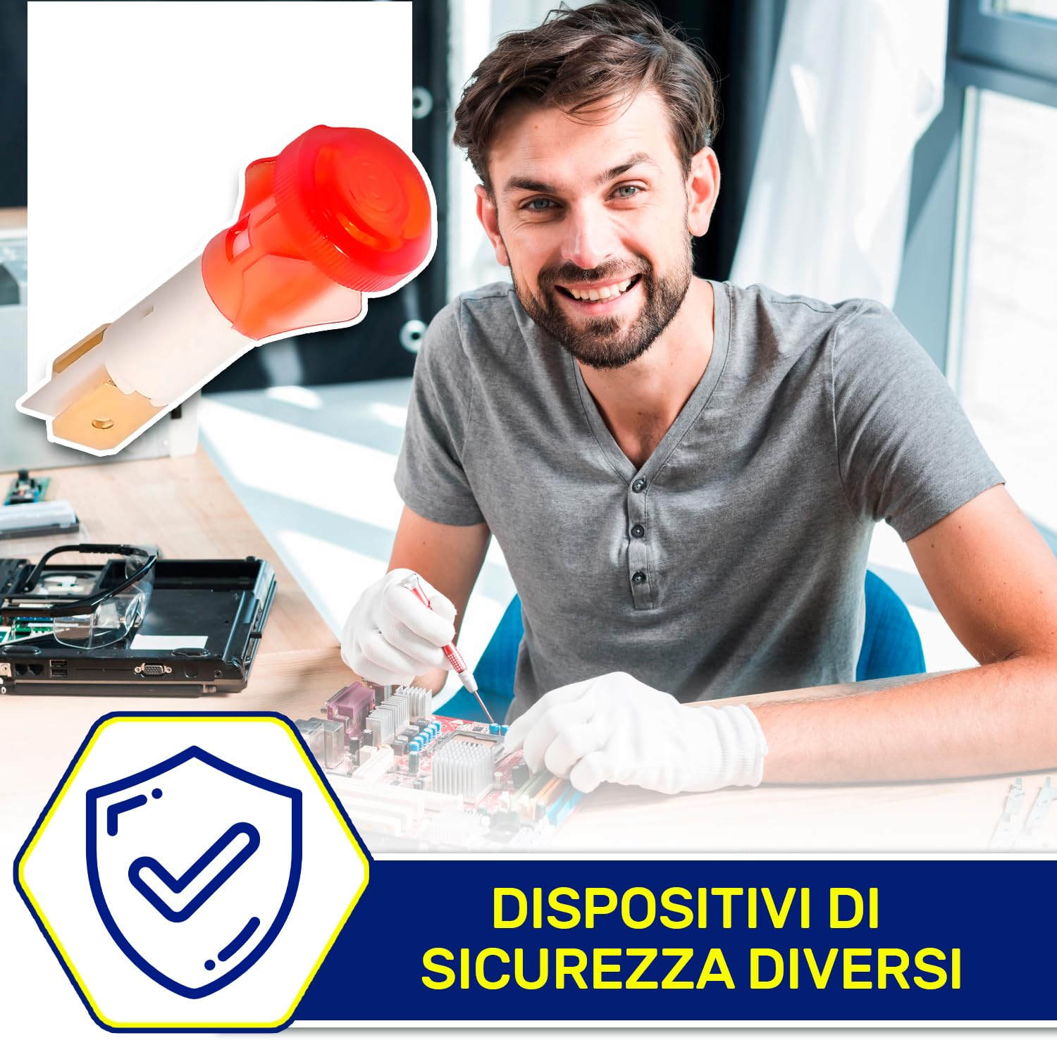 Spia Luminose LED 220V Testa Tonda Ø 10 mm Indicatori Luminosi Colore Rosso Garanzia di 10 Anni - MONTERAL