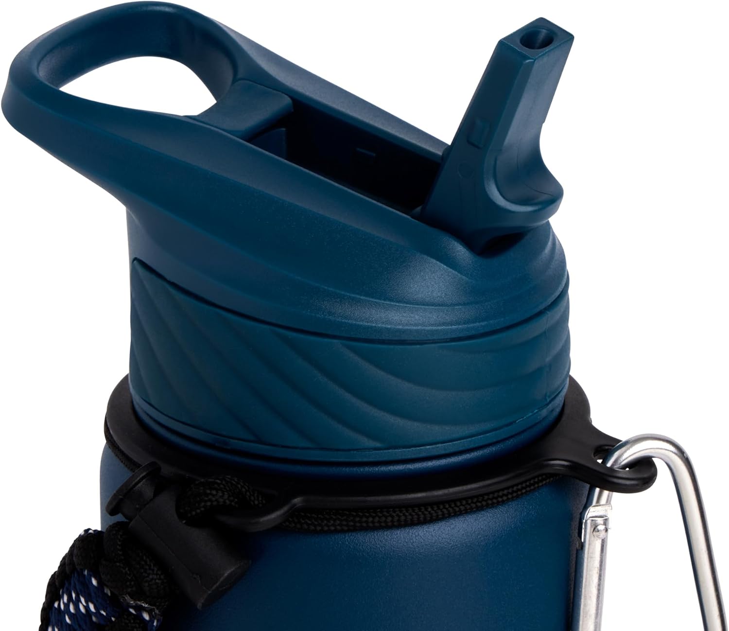 Hydragear Zenith Straw Stainless Steel Bottle with Carabiner, Compass, Signal Whistle, and Fire Starter - 32 Oz - Navy Powder Coat