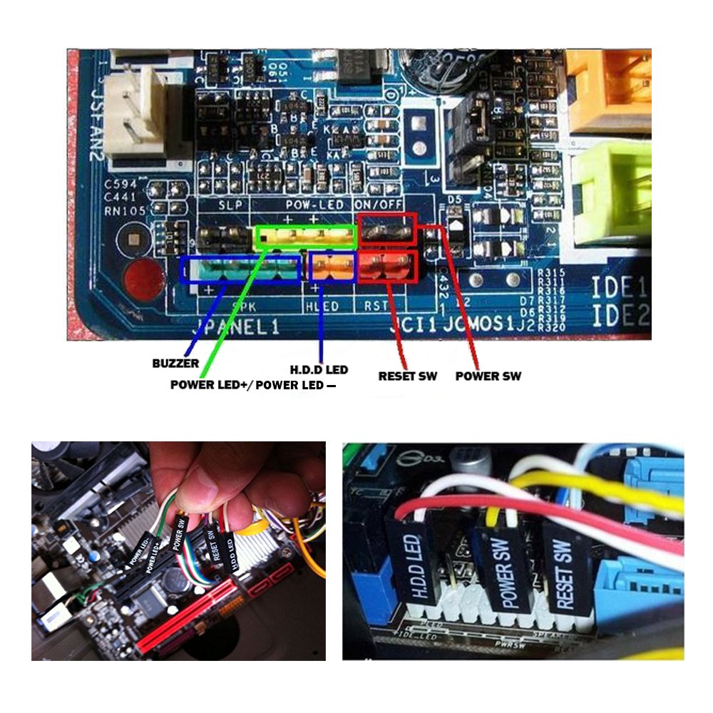 ELECTOP 2 Pack ATX Power Supply Switch Cable,27 inch LED Light HDD Cable for PC Computer Motherboard, Reset Re-Starting On and Off Switch Wire