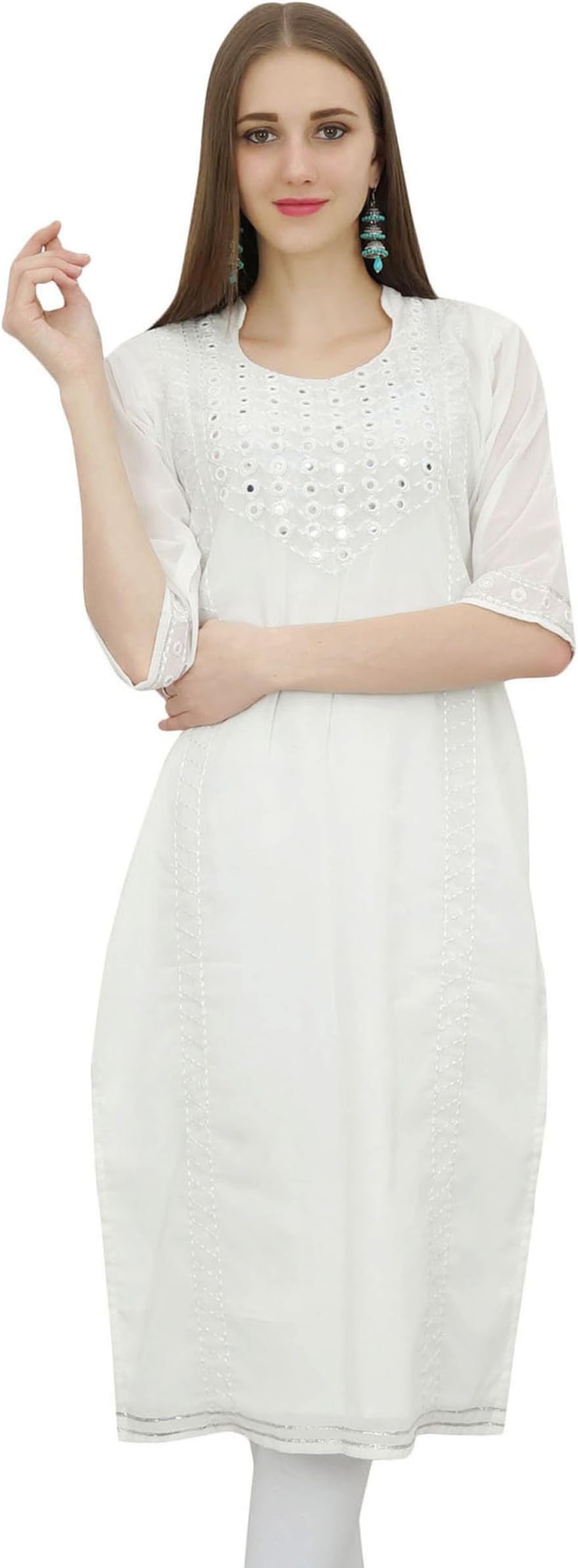 Women's Georgette Embroidered Dress Kurti Indian Kurta Clothing