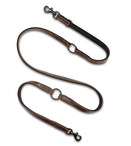 Tamy - Correa de piel para perros (2,0 m, piel de búfalo y neopreno, mosquetón negro de acero inoxidable…