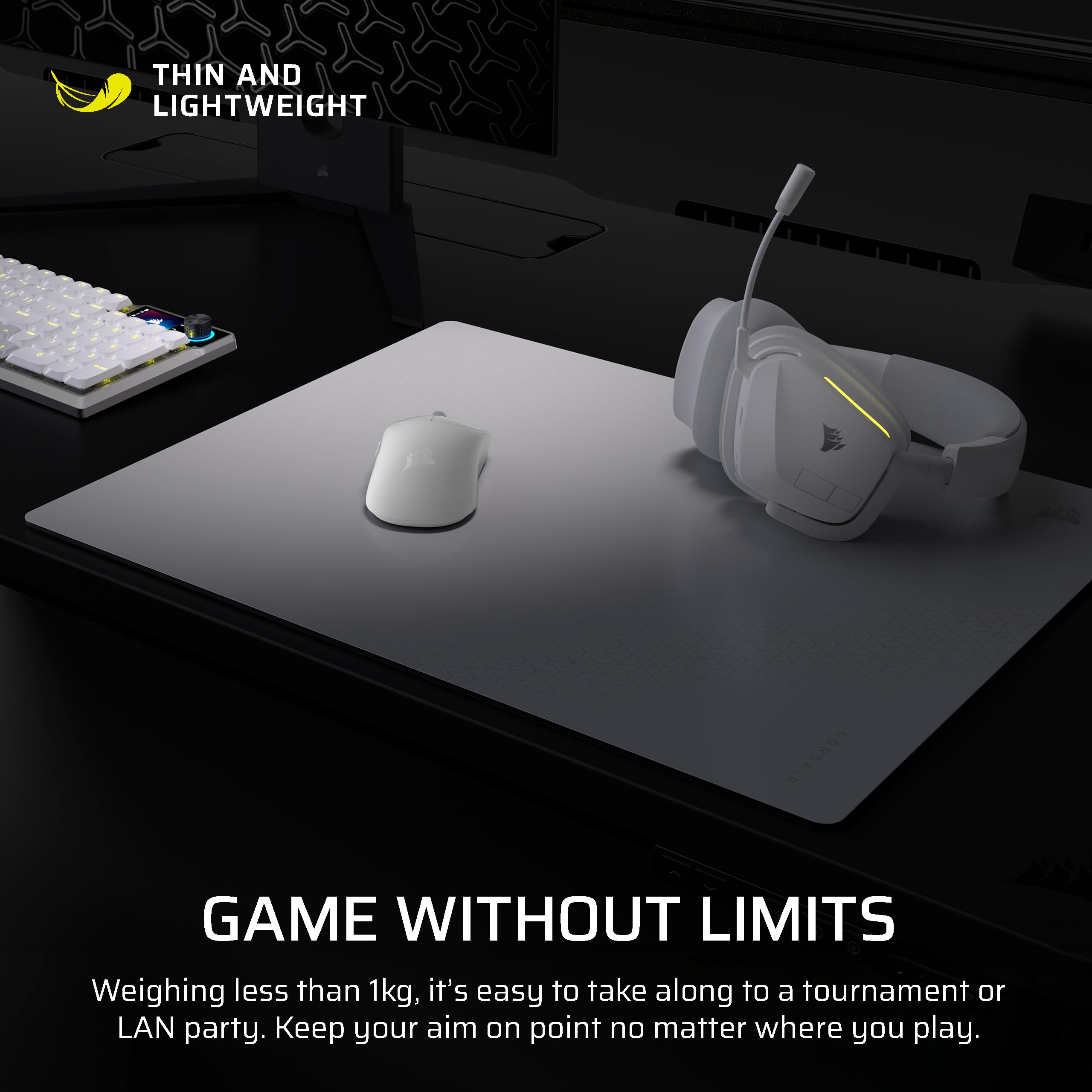 CORSAIR MM GLASS Duża precyzyjna podkładka pod mysz gamingową - antypoślizgowa podstawa z poliuretanu, krawędzie frezowane CNC, wykończenie tłumiące hałas, precyzyjne matowe wykończenie, 500 mm x 400