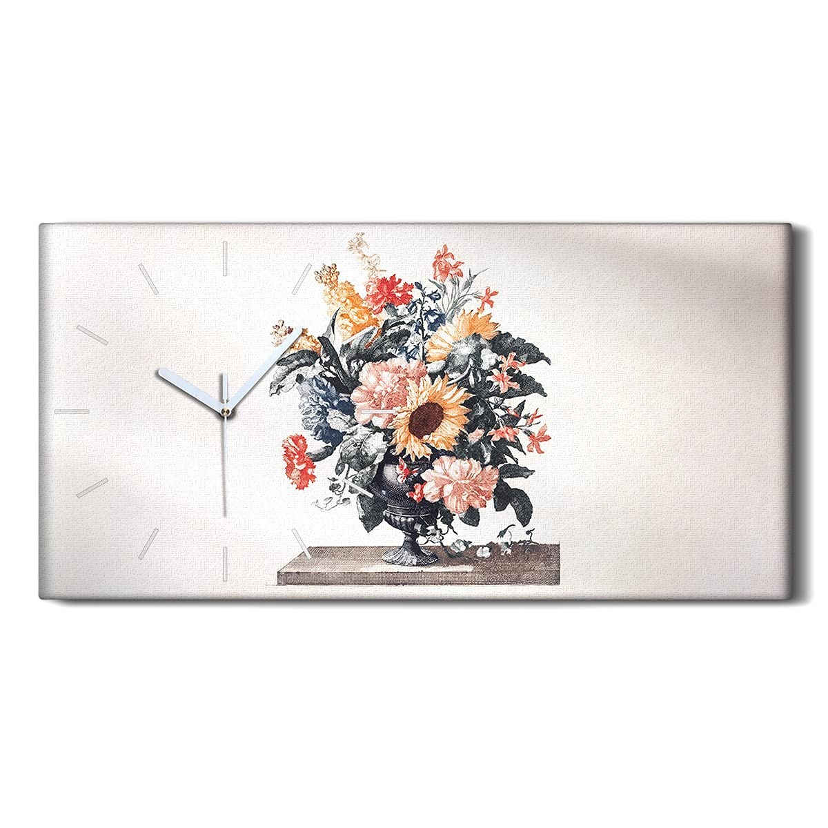 Horloge sur Toile Sans Tic-Tac - Décoration Murale Silencieuse Fleurs 60x30cm