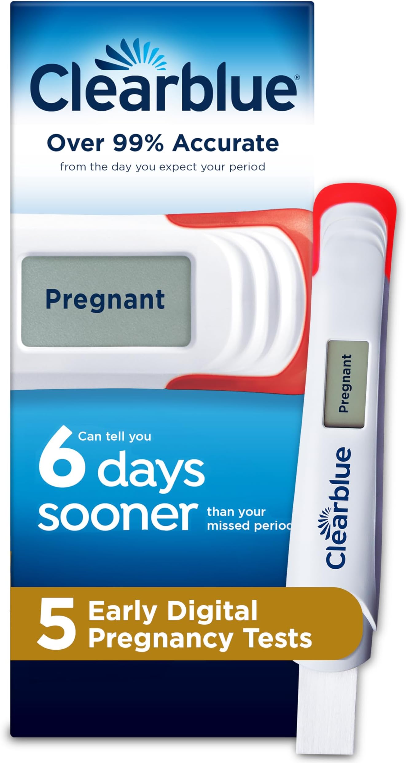 Clearblue Early Digital Pregnancy Test, Early Detection at Home Pregnancy Test, 5 Ct
