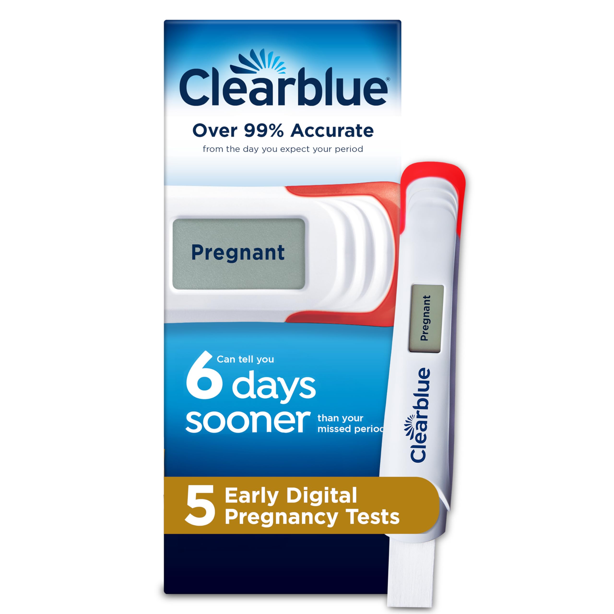 Clearblue Early Digital Pregnancy Test, Early Detection at Home Pregnancy Test, 5 Ct