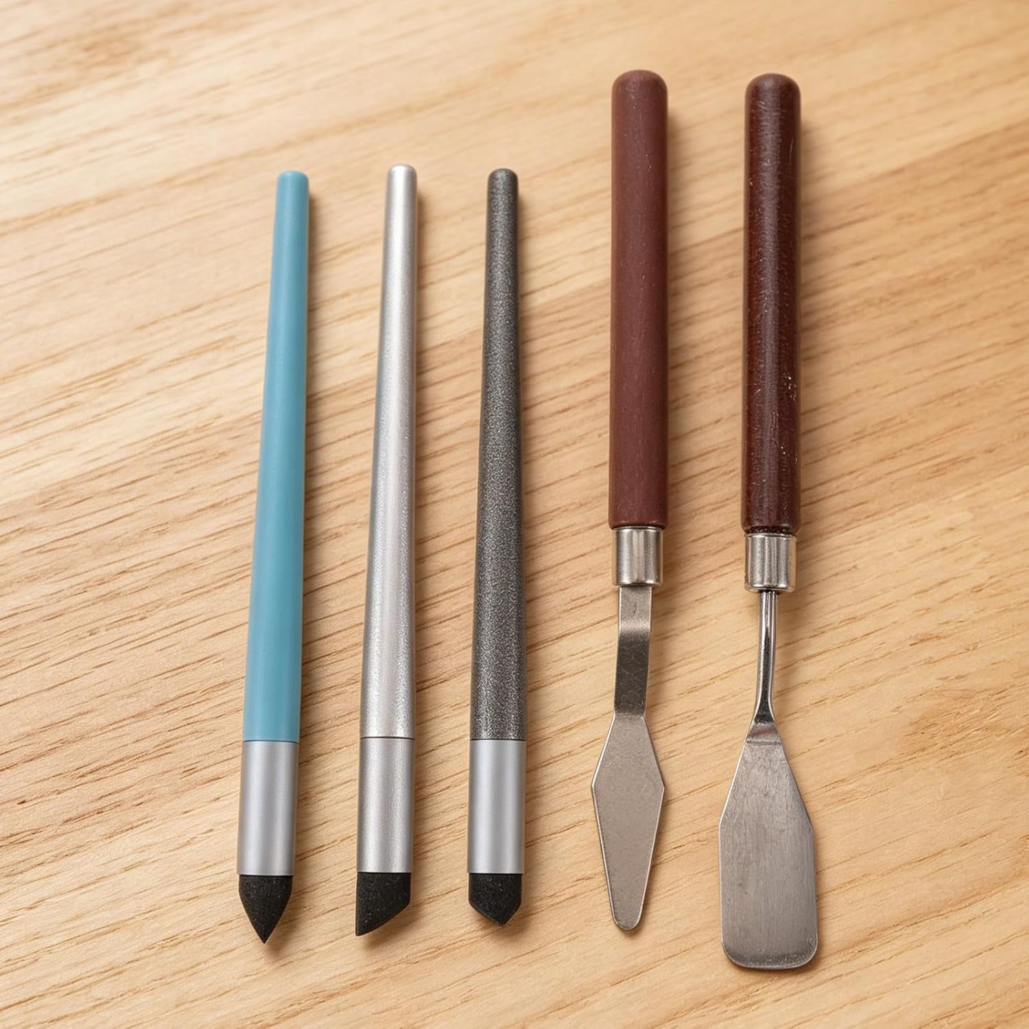 VINTORKY 5pcs Palette Knife and Blending Sponge Pen for Artists - 3 Different Single Tips Rubbing Brush - Reusable Oil Pastel Art Blenders for Sketching Shading Drawing Lightening Highlight