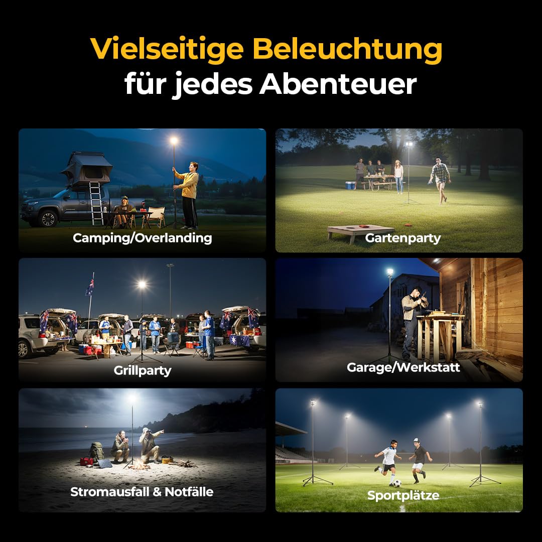 BougeRV Campinglampe CL03, 7-90 Std. Laufzeit, 2,3m Einziehbar, Dunkelgrün | 3200LM, 8000mAh Aufladbar Campinglaterne, Teleskop-Arbeitsbeleuchtung für Overlanding, RV, Camping, Baustelle, Garage