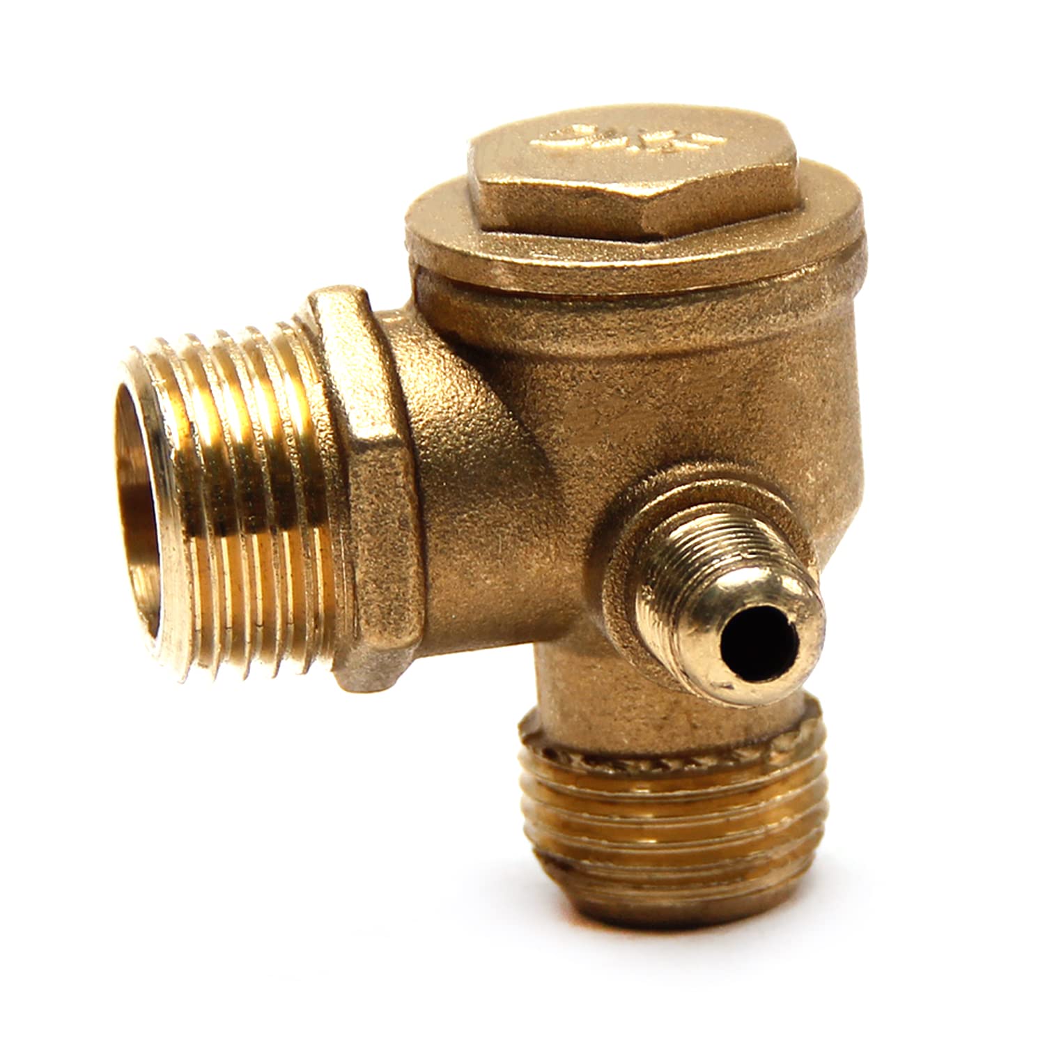 Othmro Air Compressor Check Valve, 20mm/0.79" x 19mm/0.75" x 10mm/0.39" Male Thread, 3 Way 1.5KW Pneumatic Accessory, Brass 1pcs