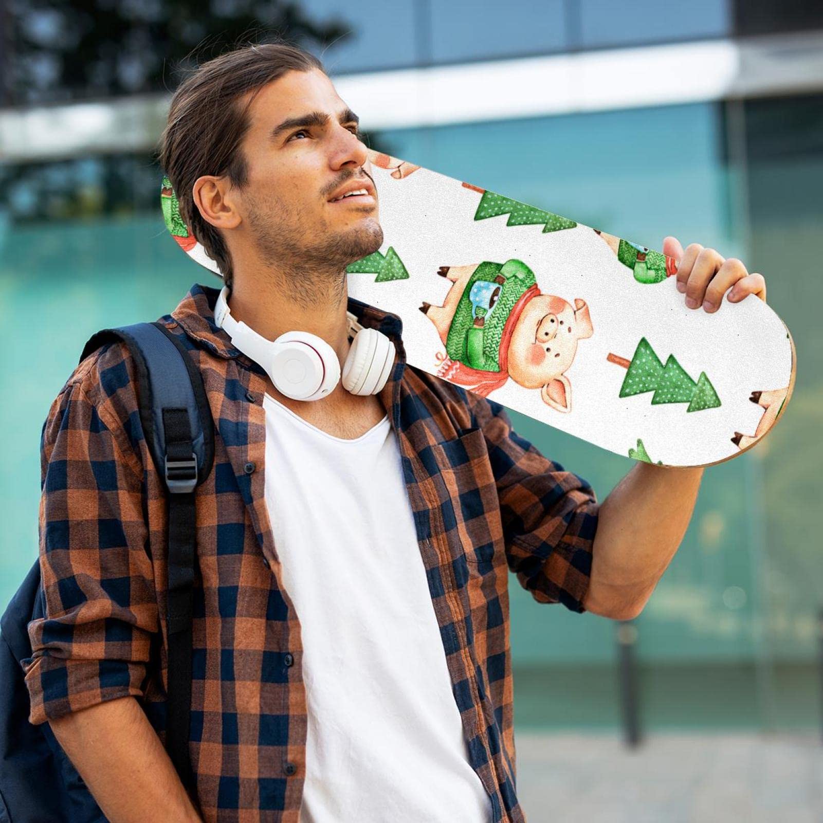 Hero Pig - Lot de 2 feuilles de papier abrasif pour skateboard et longboard - Motif arbre de Noël - Vert
