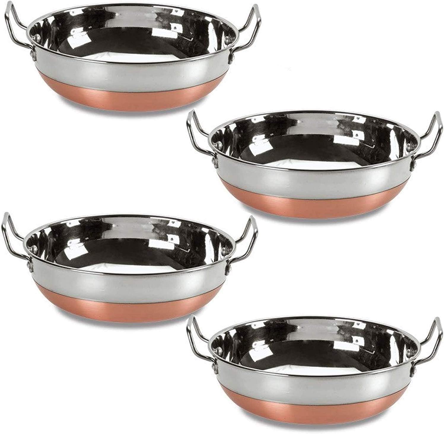 High Grade Set of 4 Heavy Duty Stainless Steel Copper Bottom Kadai
