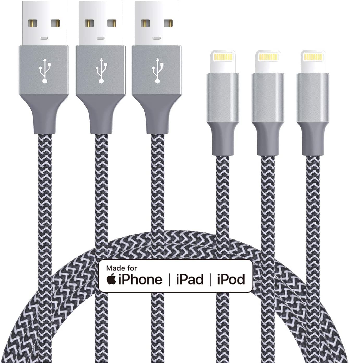 Novtech Lightning Cable Apple Certified iPhone Charger 3Pack 6ft Braided Lighting to USB A Charging Cord Compatible with iPhone 14 13 12 11 Pro Max X 8 7 6s Plus 5S iPad Pro and More, Black