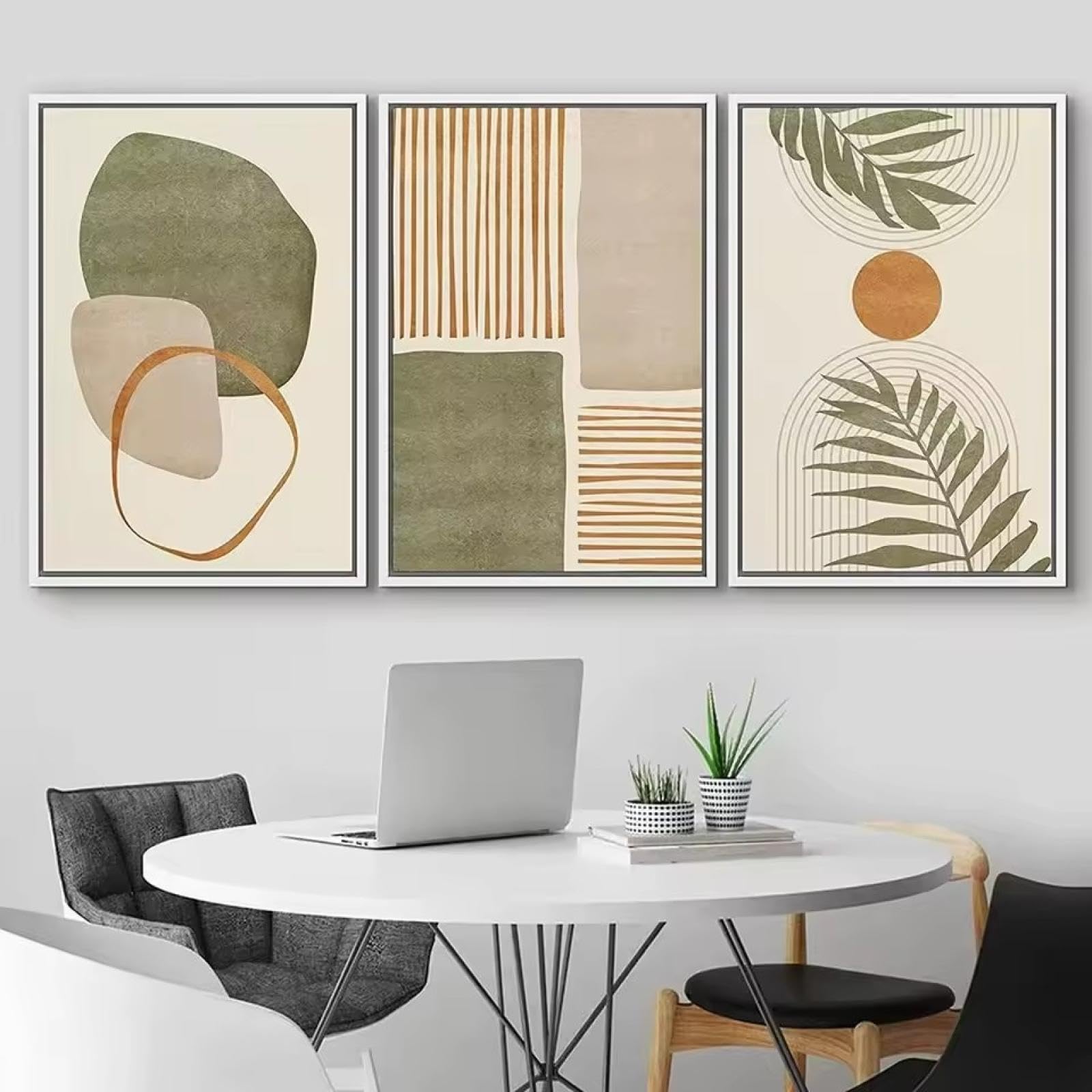 Décor bohème pour mur vide - Solution 3 cadres illustrations abstraites et feuilles - 8