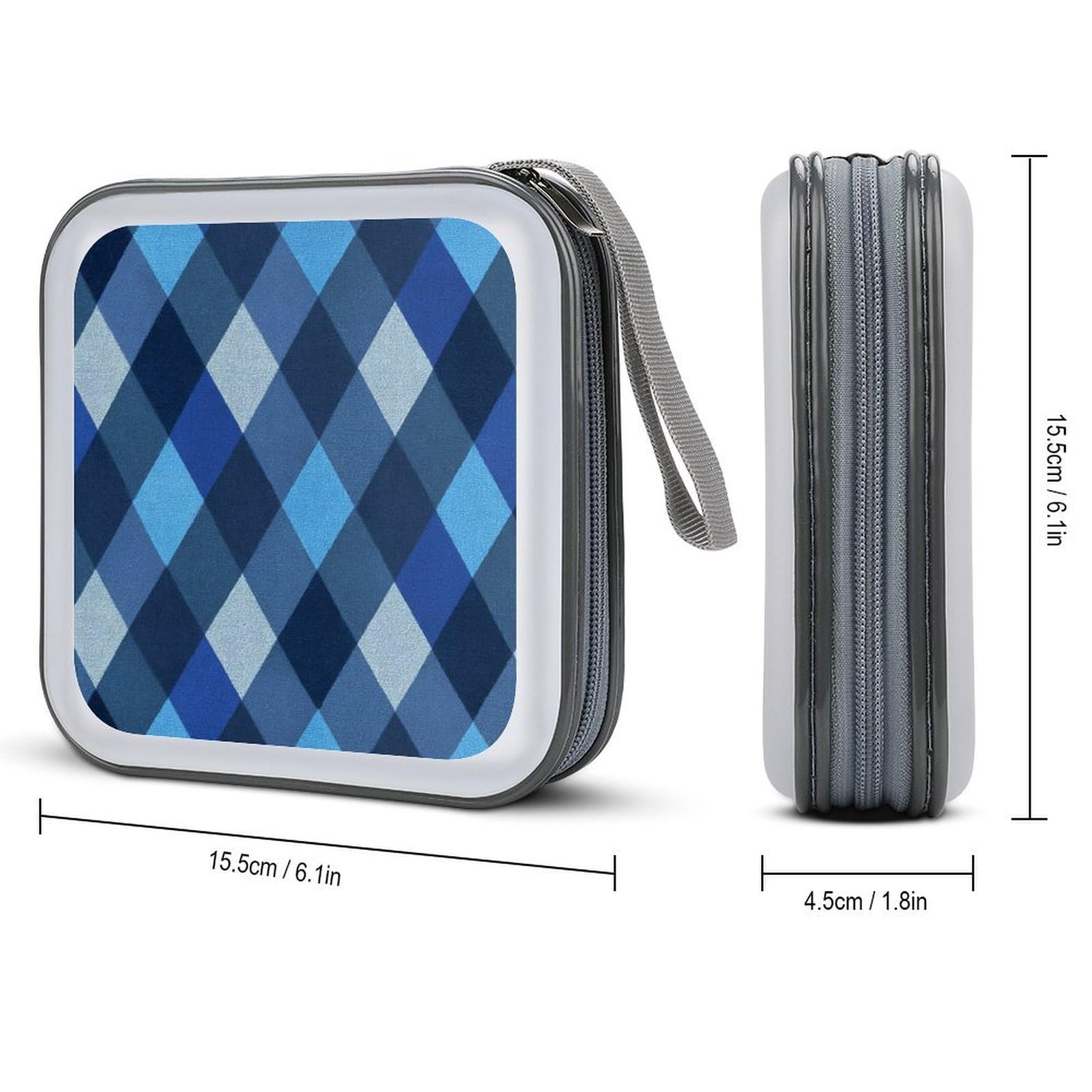 DuduYH Preppy Blue Shades Argyle Pattern CD Case DVD Storage Case Portable for Car Home Travel