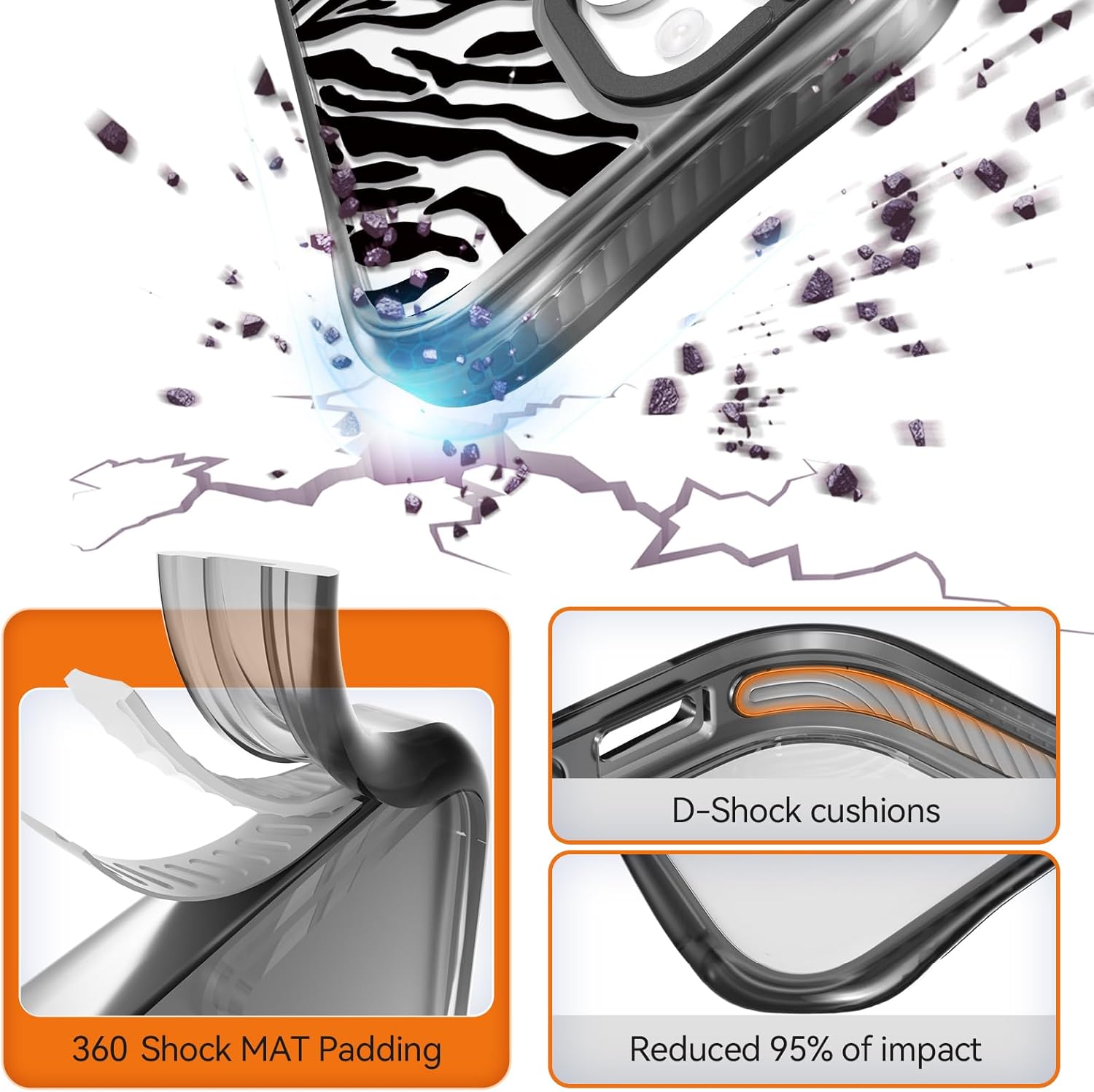 Rosarnnah for iPhone 13 / iPhone 14 Case Cute - Military-Grade 20 ft Drop Protection Shockproof Phone Case - Funny Black Zebra Print Design (6.1") Black