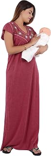 Women's Baby Feeding Printed Half Sleeves Maternity Nighty with Both Side Chain Nightdress Maxi | Size-Large, V Shaped Nec... Price In India
