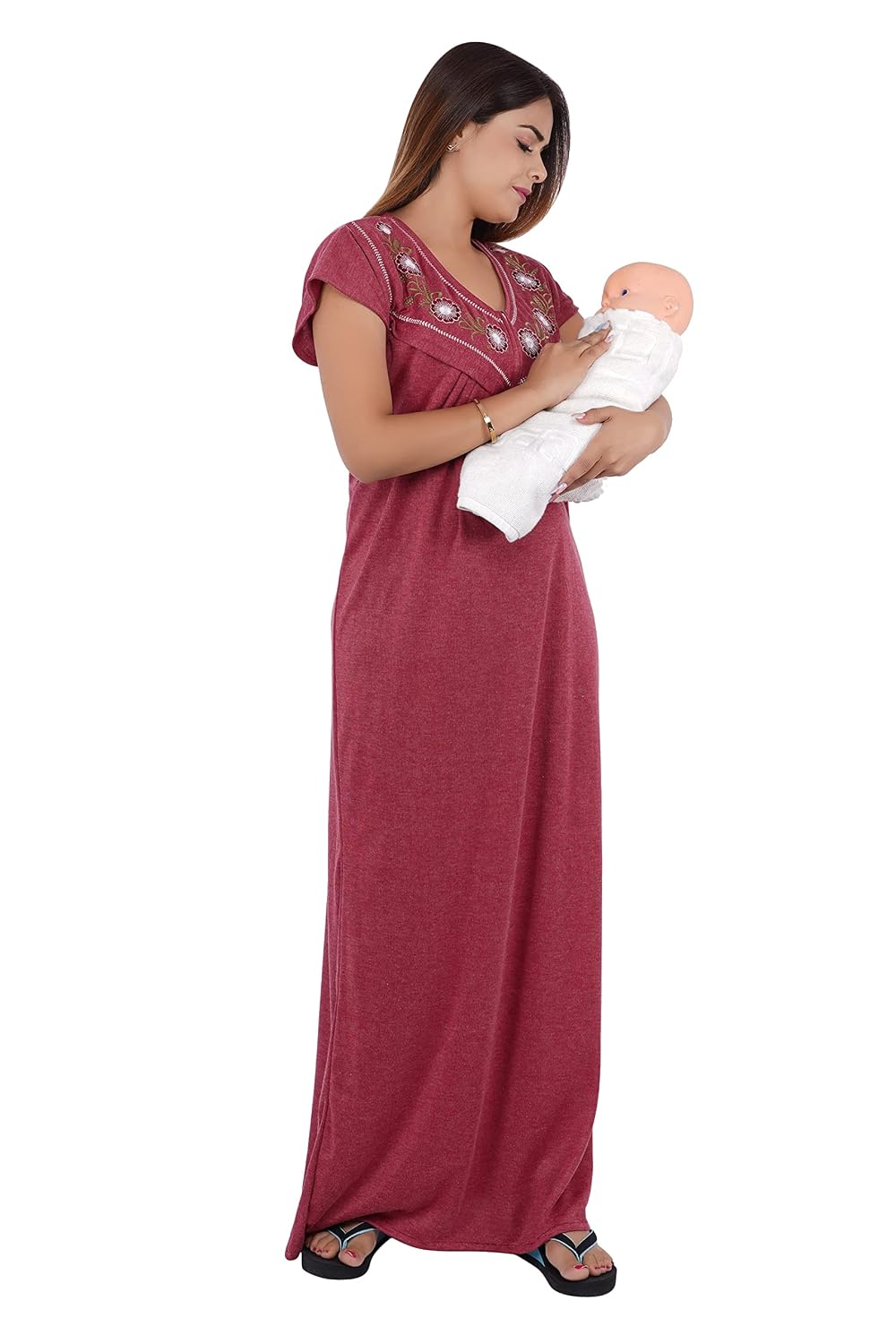 Women's Baby Feeding Printed Half Sleeves Maternity Nighty with Both Side Chain Nightdress Maxi | Size-Large, V Shaped Nec... - Review, Price and Buying Guide