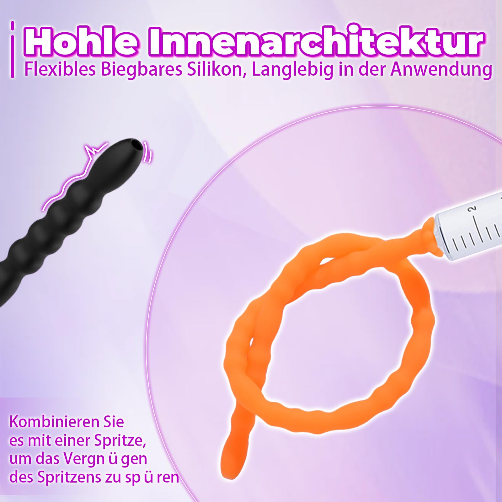 Dilatadores Uretrales Para Hombres Juego De 3, Plug Pene Silicona Hueco, Sonda Uretral Sonda Hombre Para Masaje Prostático Juguetes Sexuales (Orange)