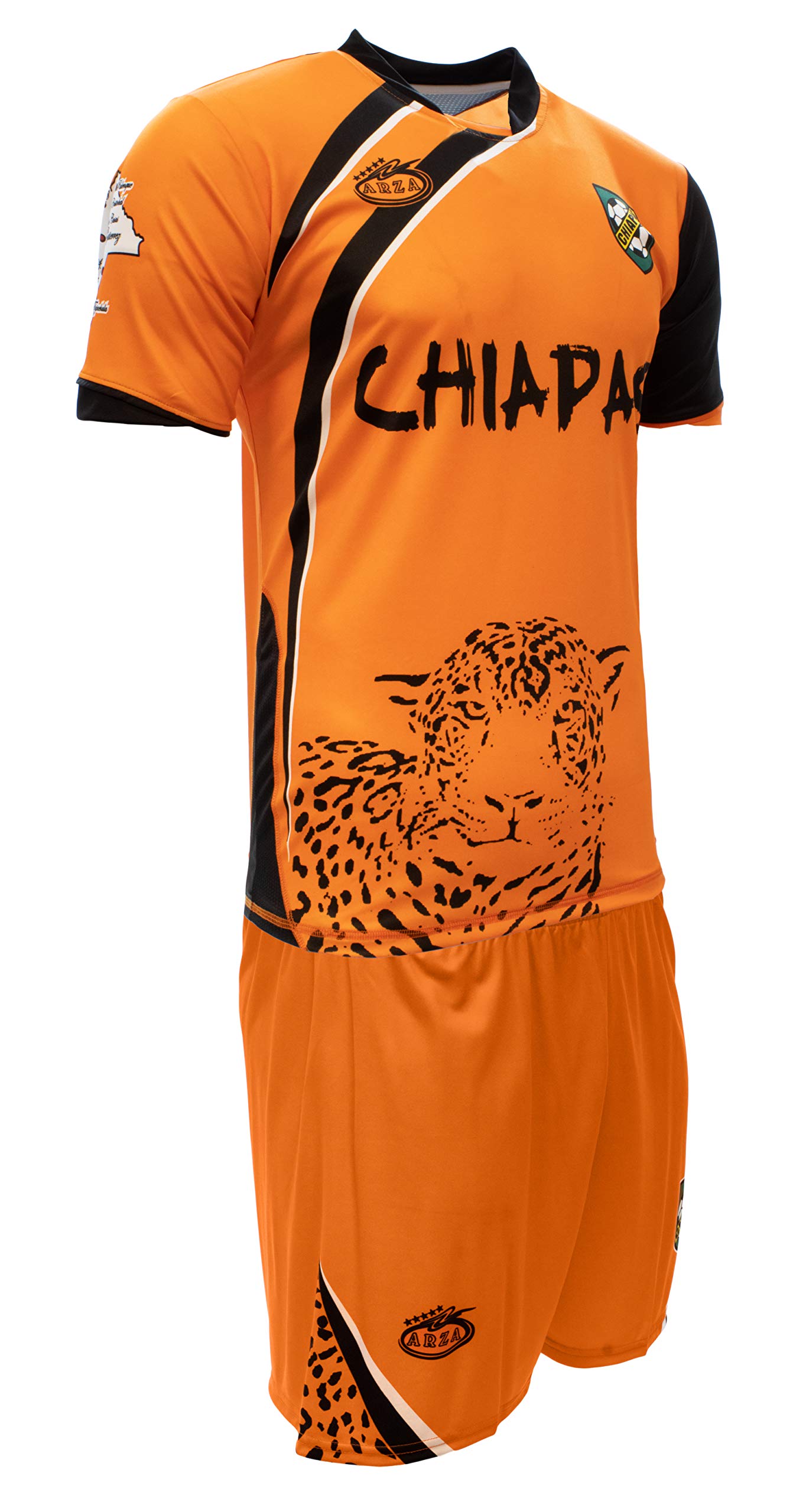 Arza Sport Chiapas Uniform Color Orange/Black Jersey,Short,Socks and Number (Medium)