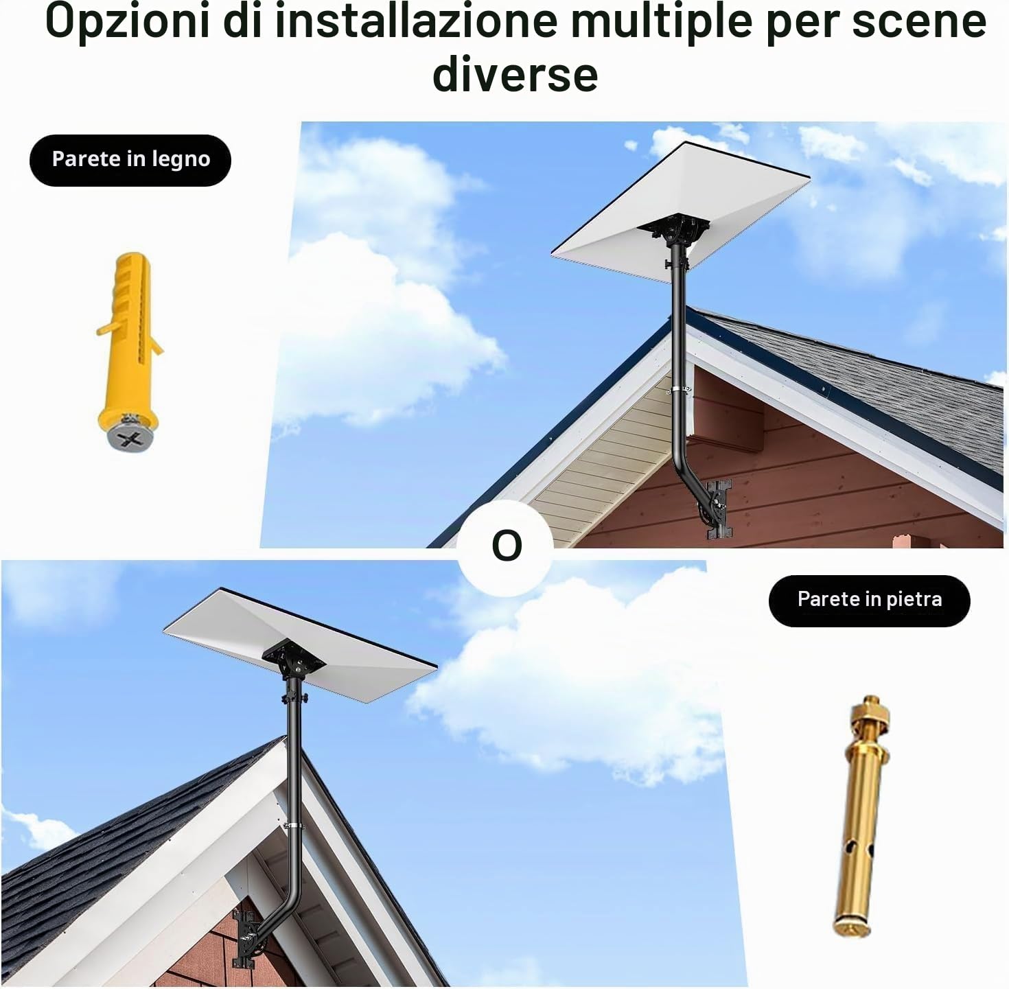 Palo universale per antenne di televisione, satellite, radio, WiFi - Supporto regolabile per palo e montaggio murale (Nero - 82 cm)