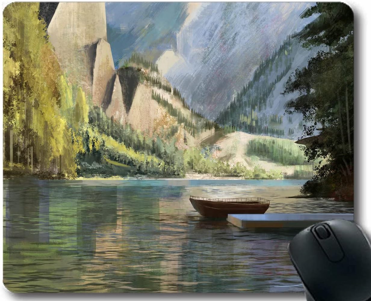 APSRA Gaming Mouse Pad,Boat Mountains Rocks Comfortable Mouse Mat for Gaming and Office 260x210x3 MM-16065