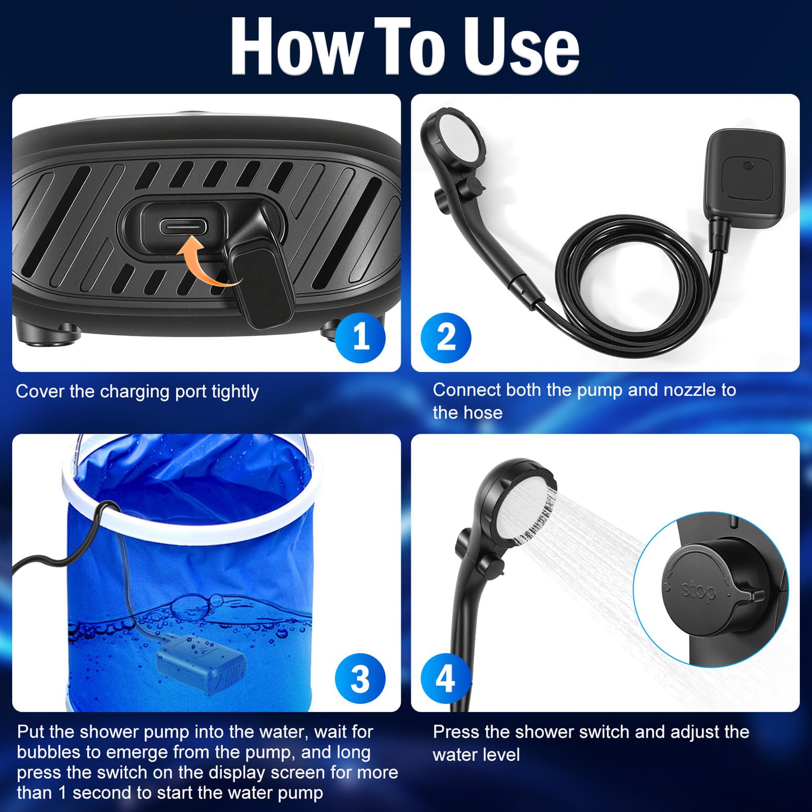 Ducha Portátil para Acampada 2400mAh para Suministros de Lavado de Coche | Ducha De Lavado Para Coche Y Acampada Para Playa Viajes Acampada Senderismo Pesca Jardinería Y Montañismo