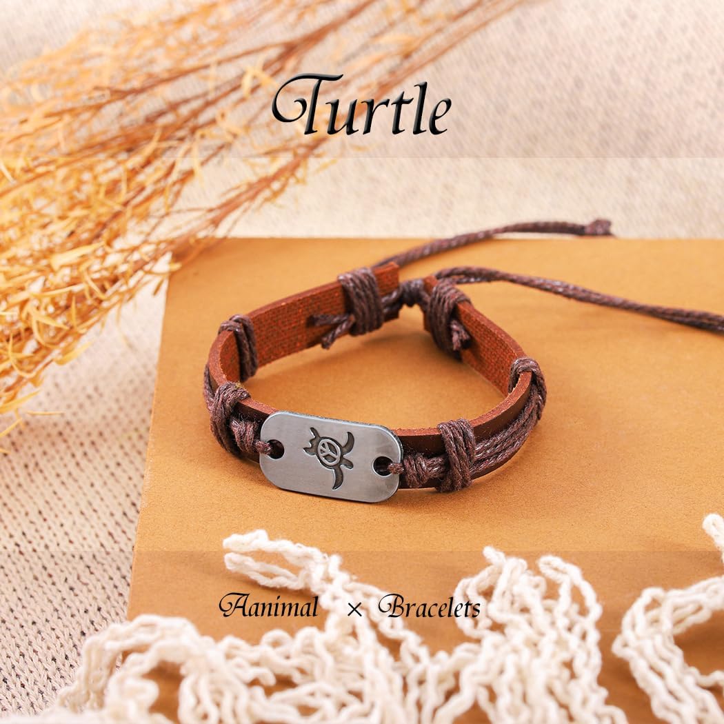 Turtle Leather Bracelets Sea Animal Bracelet Wrap Woven Bracelets Vintage Charm Wrist Jewelry for Women and Men