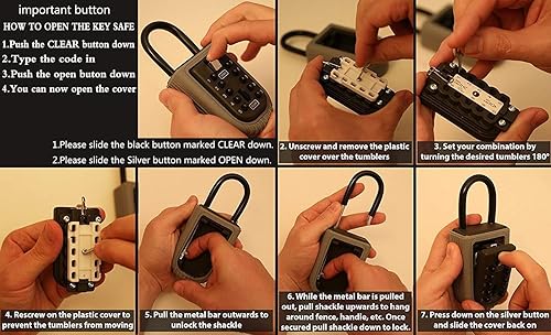 Miniatura 3 de Caja de bloqueo de llave, caja de seguridad de combinación de botón de 10 dígitos, caja de seguridad portátil para exteriores, manija de puerta o