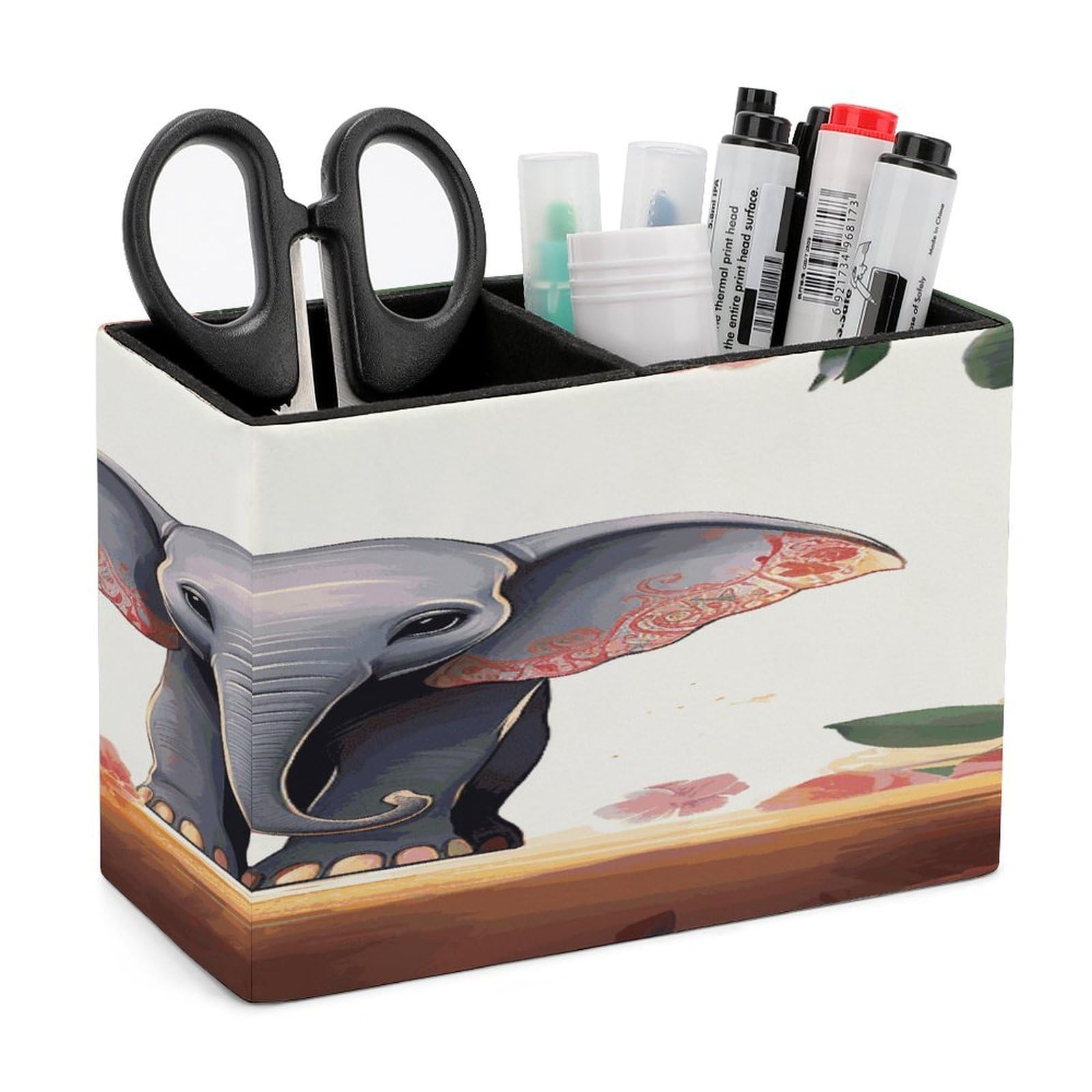 Porte-stylos en cuir design éléphant pour une étude sereine à la maison