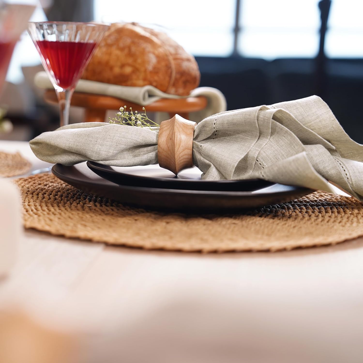 Home Ekaa Light Natural Linen Dinner Napkins Set of 4-100% Pure Linen Cloth Fabric, Hemstitch Dinner Napkins 20 x 20 Inch for Dining, Wedding, Gifting, Holiday & Everyday Décor- Lino