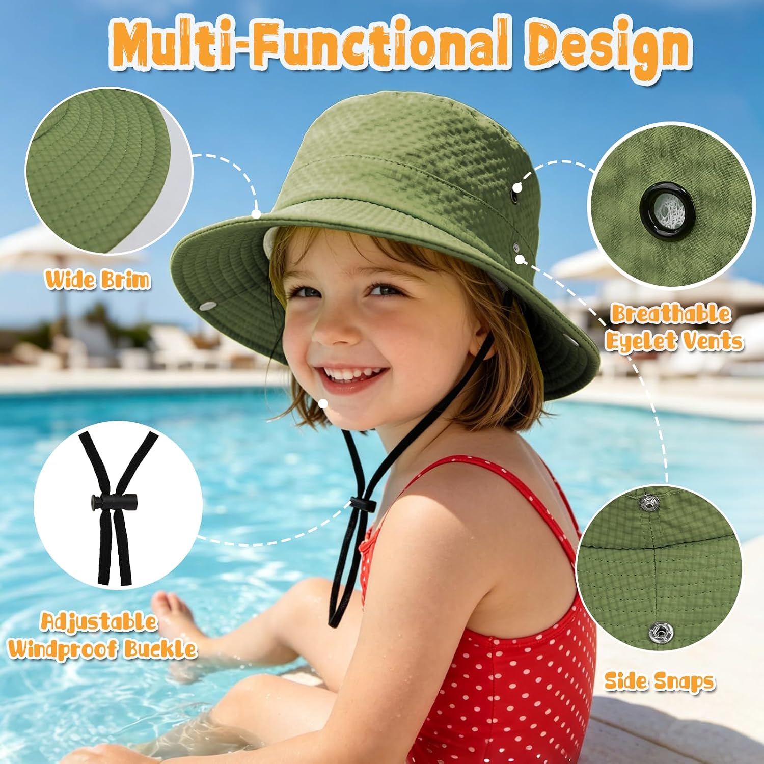 Outdoor Kids Sun Hat UPF 50+ Sun Protection Foldable Bucket Hat Breathable Summer Beach Fishing Safari Hat for Boys Girls