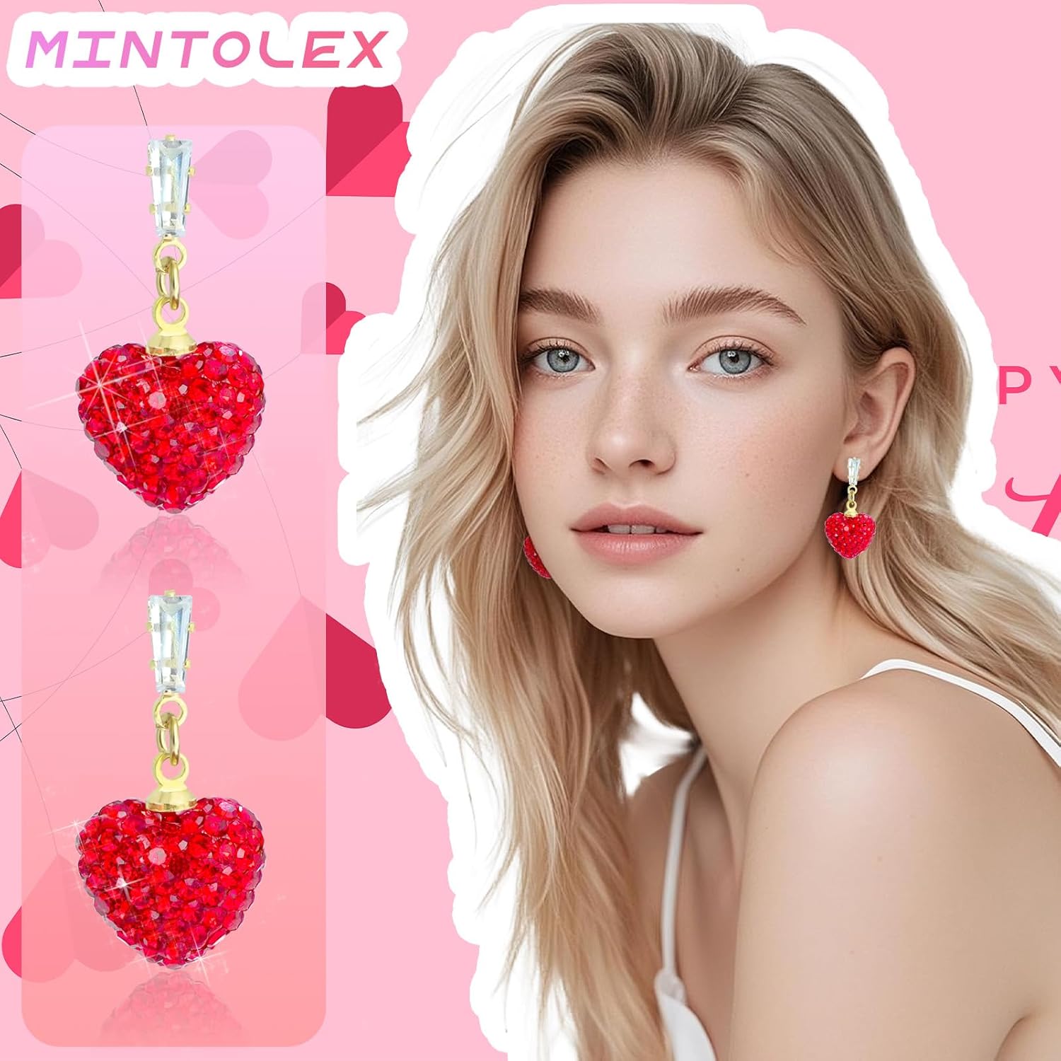 Red Heart Earrings for Women Sparkly Rhinestone Valentines Earrings Love Heart Earring Dangling Valentine Gifts for Her Wife Girlfriend Holiday Outfit Accessories - Image 3