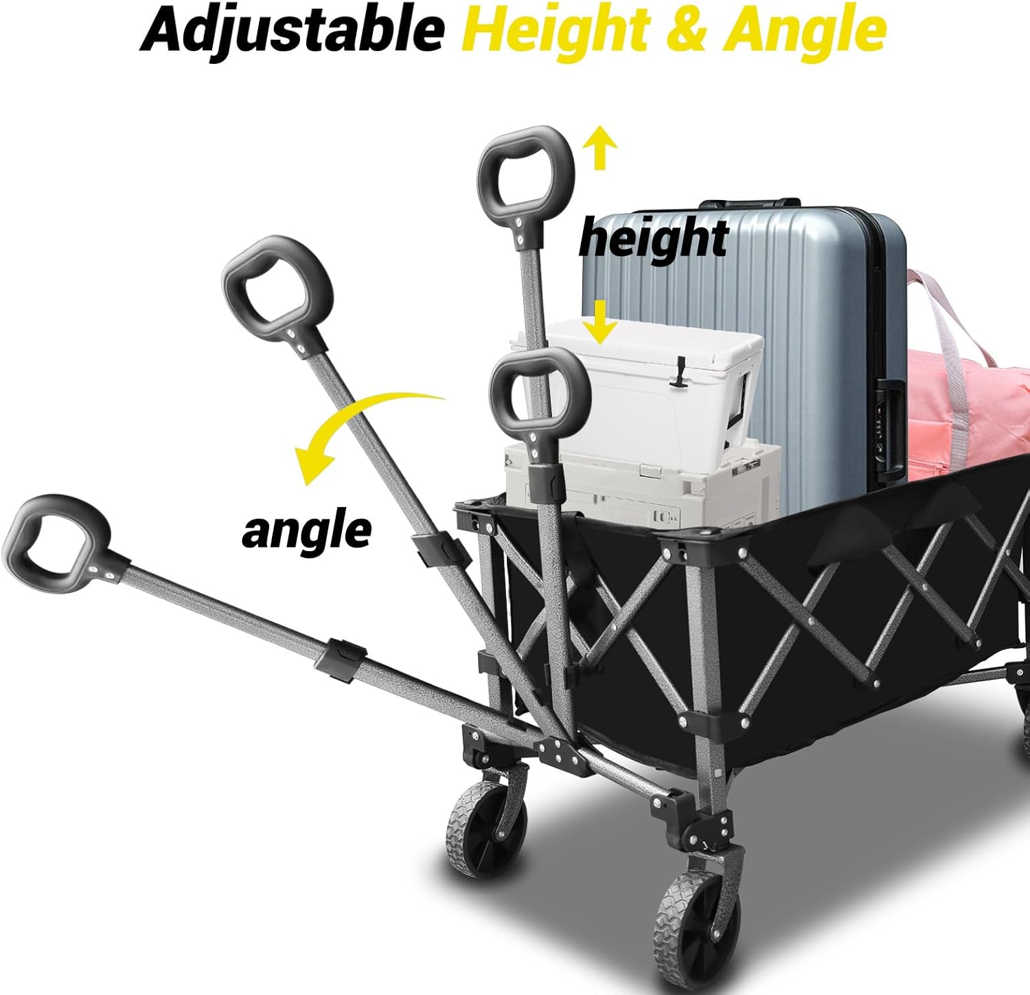 Collapsible Foldable Extended Wagon, Weight Capacity 220 LBS, Heavy Duty Large Wheeled Utility Cart, Folding Grocery Shopping Cart for Camping, Grocery, Garden - Capacity Portable Outdoor Cart