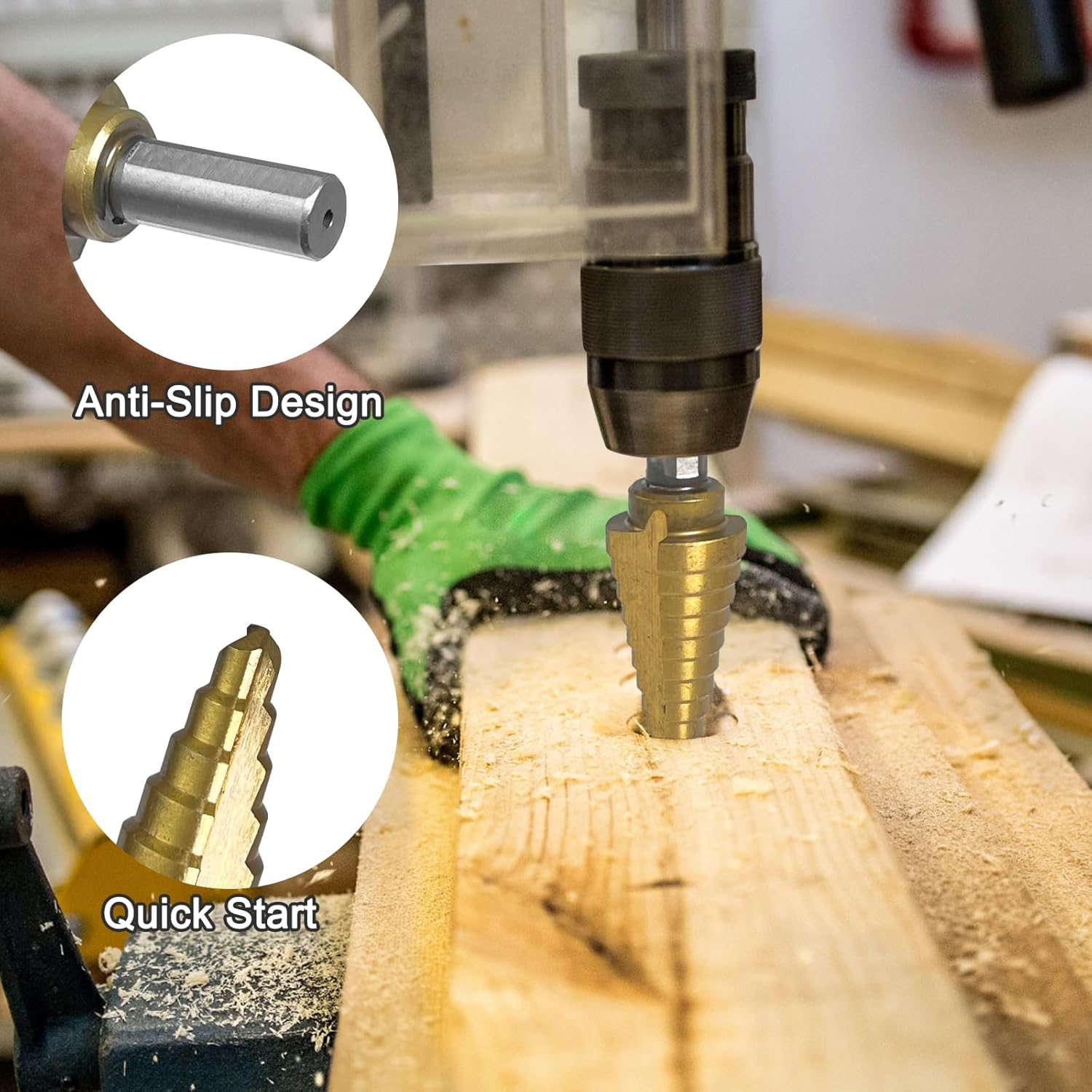 Step Drill Bit Set, Step Bits for DIY Projects and Professionals – Titanium-Coated High-Speed Steel Step Drill Bits for Wood, Metal, and Plastic (5 Pcs)