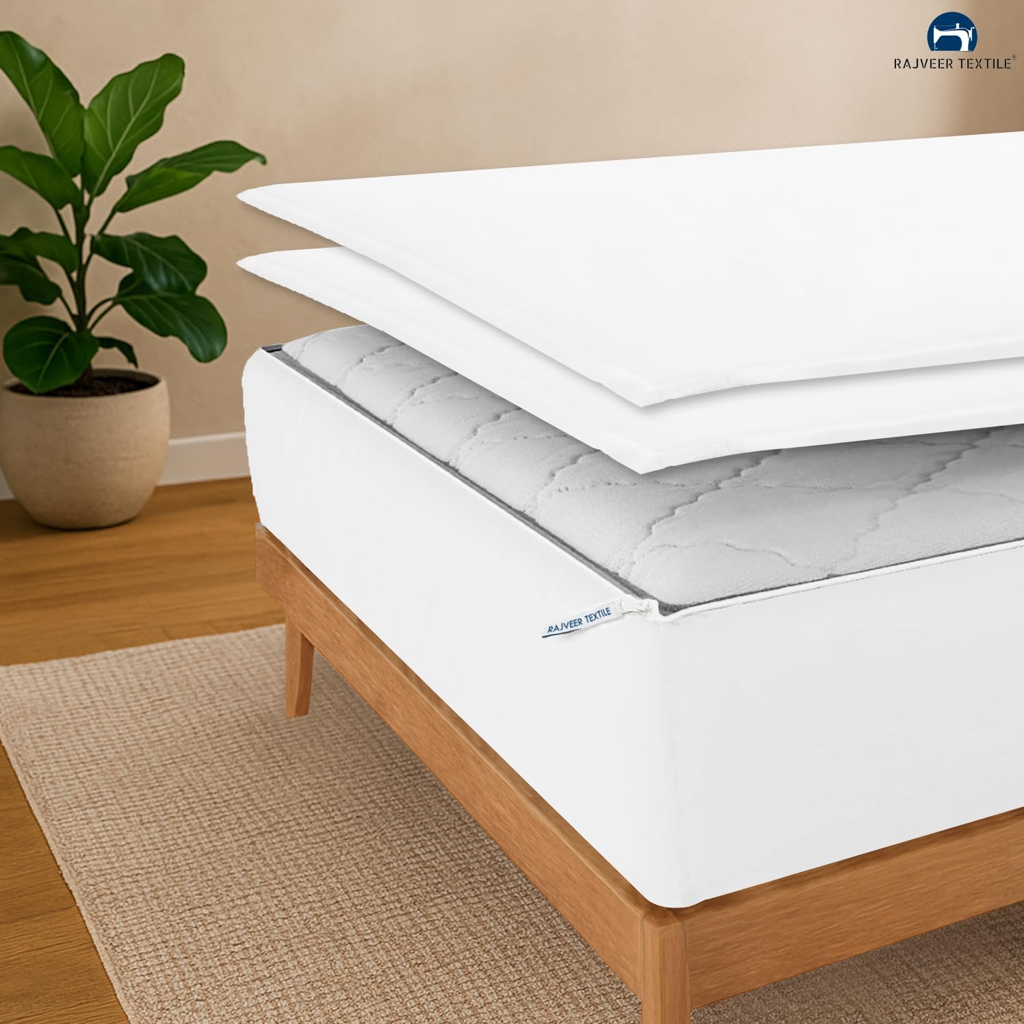 Zip On Fitted Sheet - Includes 1 Fitted Base + 2 Zip Sheet - Easy to Change, Won’t Pop Off Queen Sheet - Soft 600 TC Cotton Fitted Sheet- 18” Deep Pocket Queen Size- White | Includes 1 fitted sheet base and 2 zip-on top sheets, Pure Cotton 600 thread count, ultra-soft, breathable