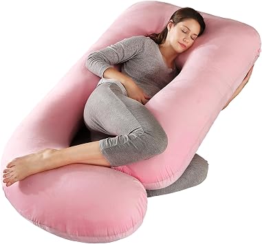 BATTOP Pregnancy Pillows for Sleeping- U Shaped Full Body Maternity Pillow, Pregnancy Pillow for Side Sleepers with Removable Cover, Supports Back, Hips, Belly & Legs Pale Pink