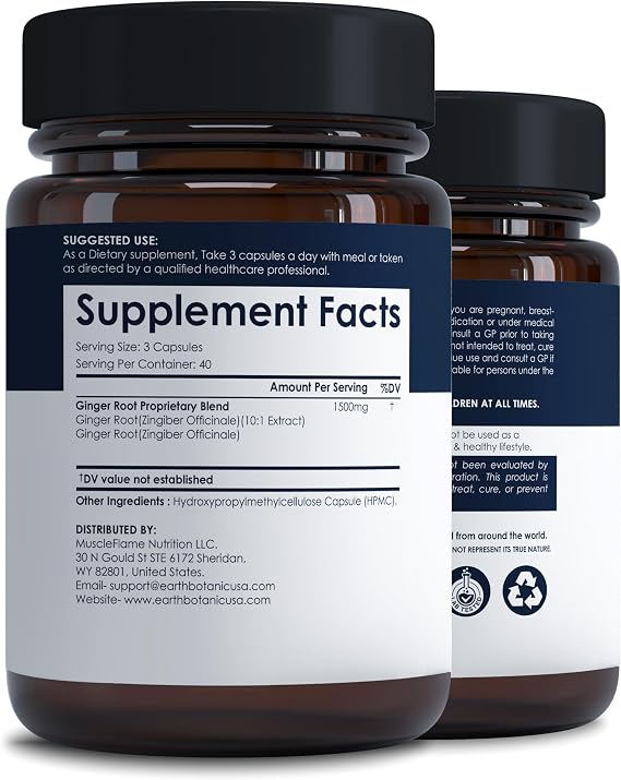 Ginger Capsules 1500 mg | Ginger Root Extract 10:1 Concentrated Herbal Supplement | Digestive Support, Gut Comfort & Antioxidant Formula | Plant Based | Non-GMO |120 Veg Capsules