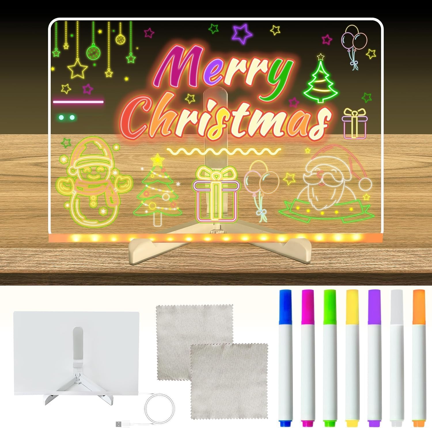 LED Note Board With Night Light 7 Colors Pen Acrylic Message Board DIY Children‘s Illuminated Drawing Board Kids Birthday Gift - View #4