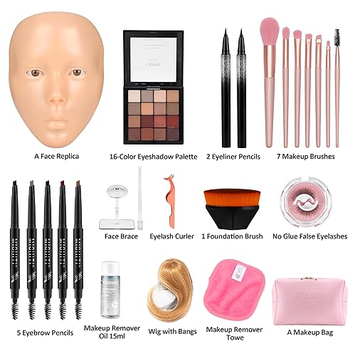 Miniatura 2 de ZTBBRA Tabla facial de práctica de maquillaje cara de práctica de maquillaje de silicona reutilizable cara de maniquí de maquillaje viene con juego