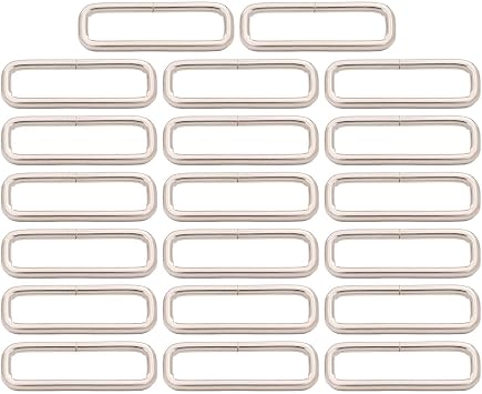 Metal Rectangle Ring Buckles Square Strap Webbing Belt Rings for Bag Purse Non Welded 2 x 1/2 Inch, Silver, Pack of 20