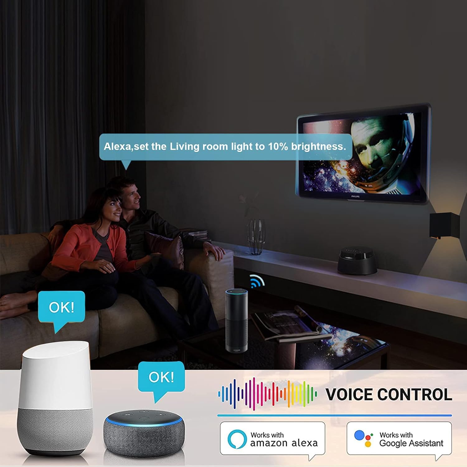 Klighten 2 PCS LED Wandleuchte Alexa,14W Smart Home Wandlampe Alexa Dimmbar 3000K-6000K Steuerbar via App,IP65 wandlampe alexa Mit Einstellbar Abstrahlwinkel LED Wandleuchte Innen & Außen,Schwarz