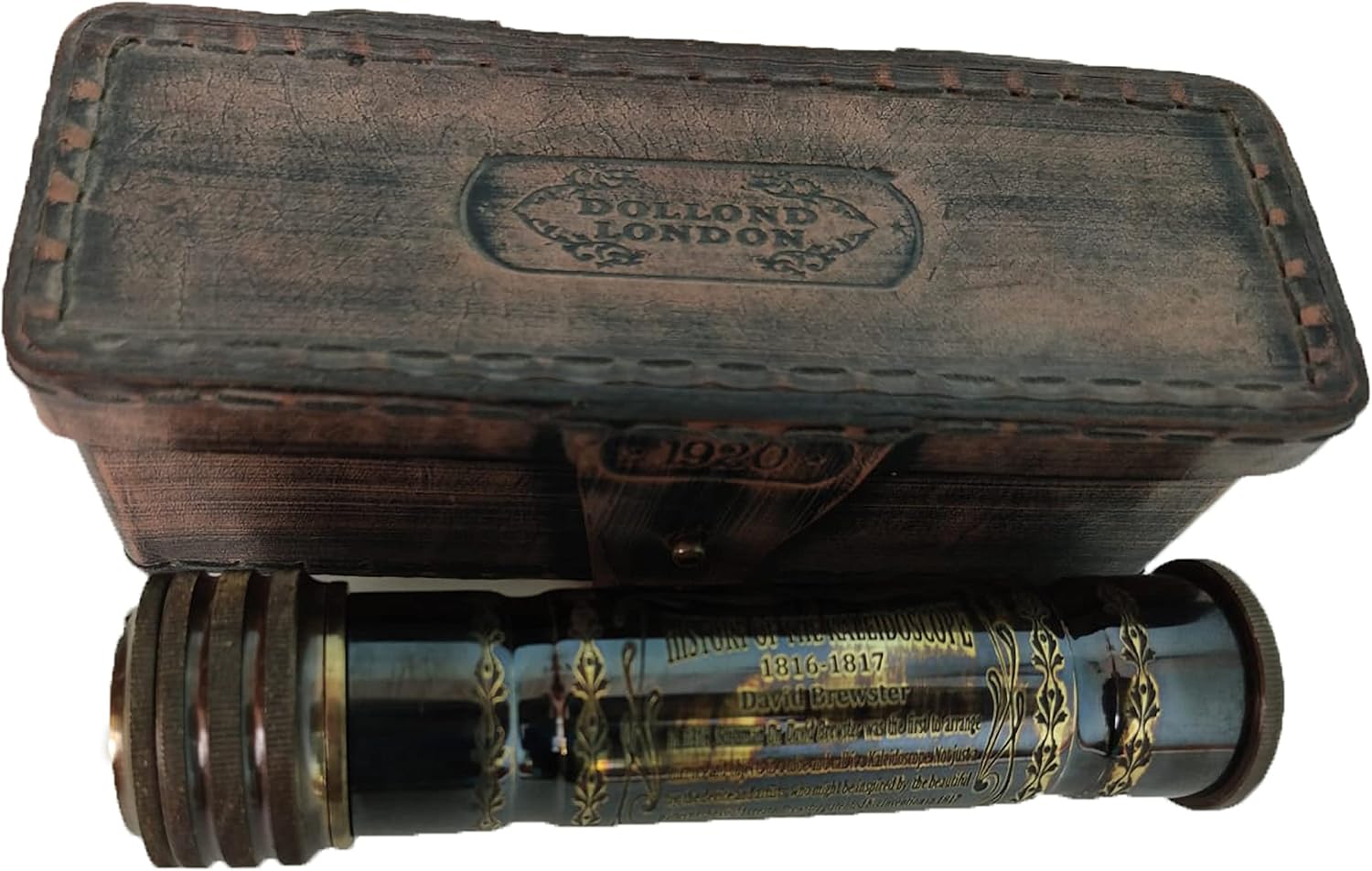 Vintage Kaleidoscope with Leather Box Antique Kaleidoscope Handmade Brass Kaleidoscope with Wooden Box - Vintage Look - Antique Finish - Kaleidoscope by The RELIC House.