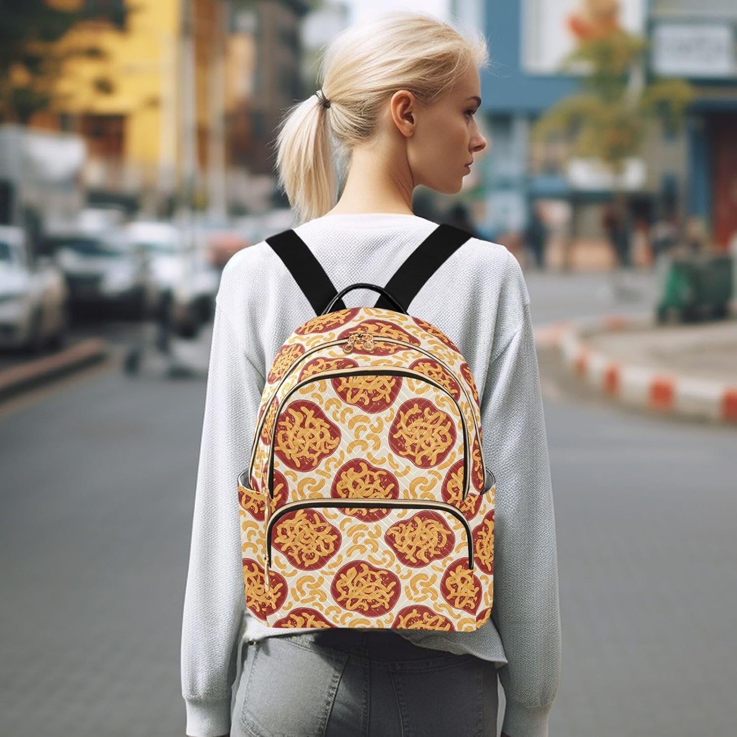 Macaroni Plate Food Pattern Backpack Purse for Women Shoulder Bag Fashion Daypack Ladies Handbag Lightweight Travel Bag Rucksack