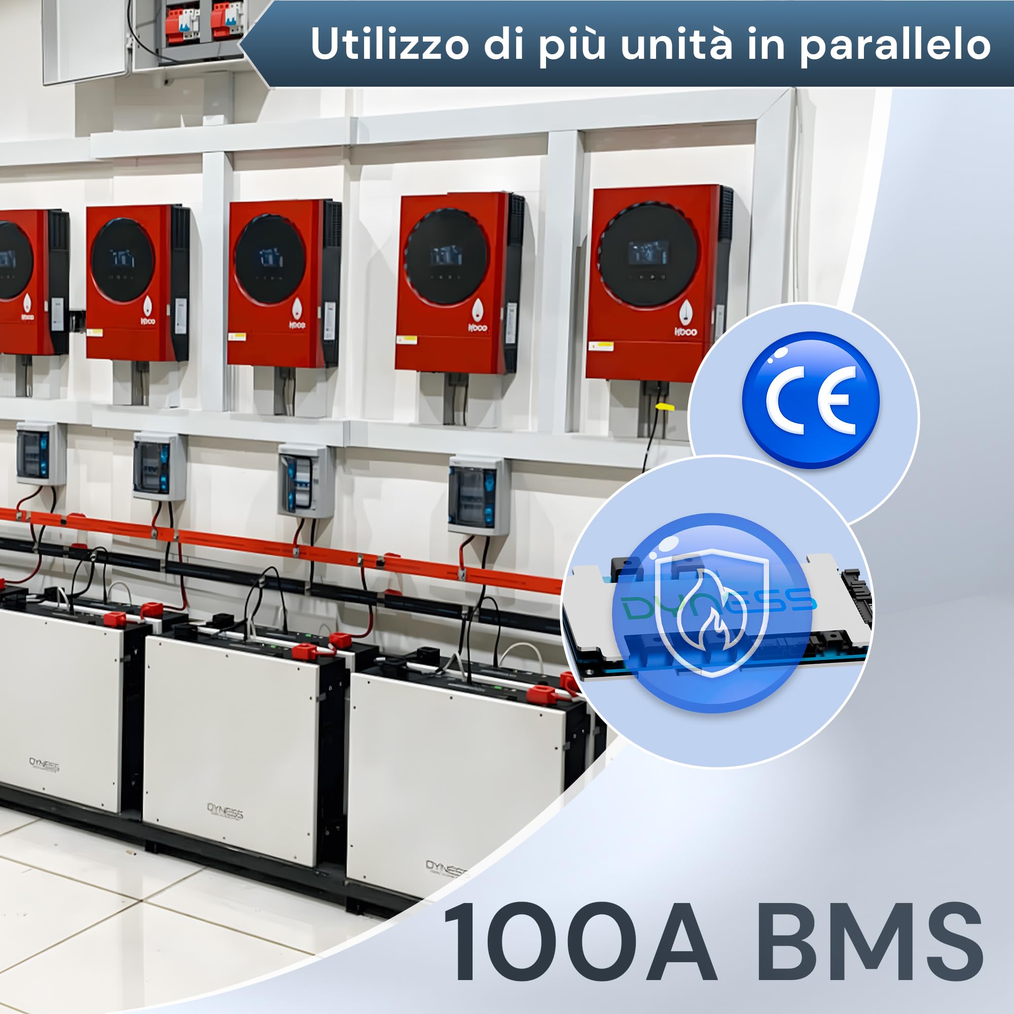 Batterie LiFePO4 da 48V(51.2V) 100Ah con BMS100A, WiFi, Supporto CAN & RS485, Batteria Solare al Litio Ferrofosfato da 5.12kWh per Impianto Solare Completo, Sistema Fotovoltaico
