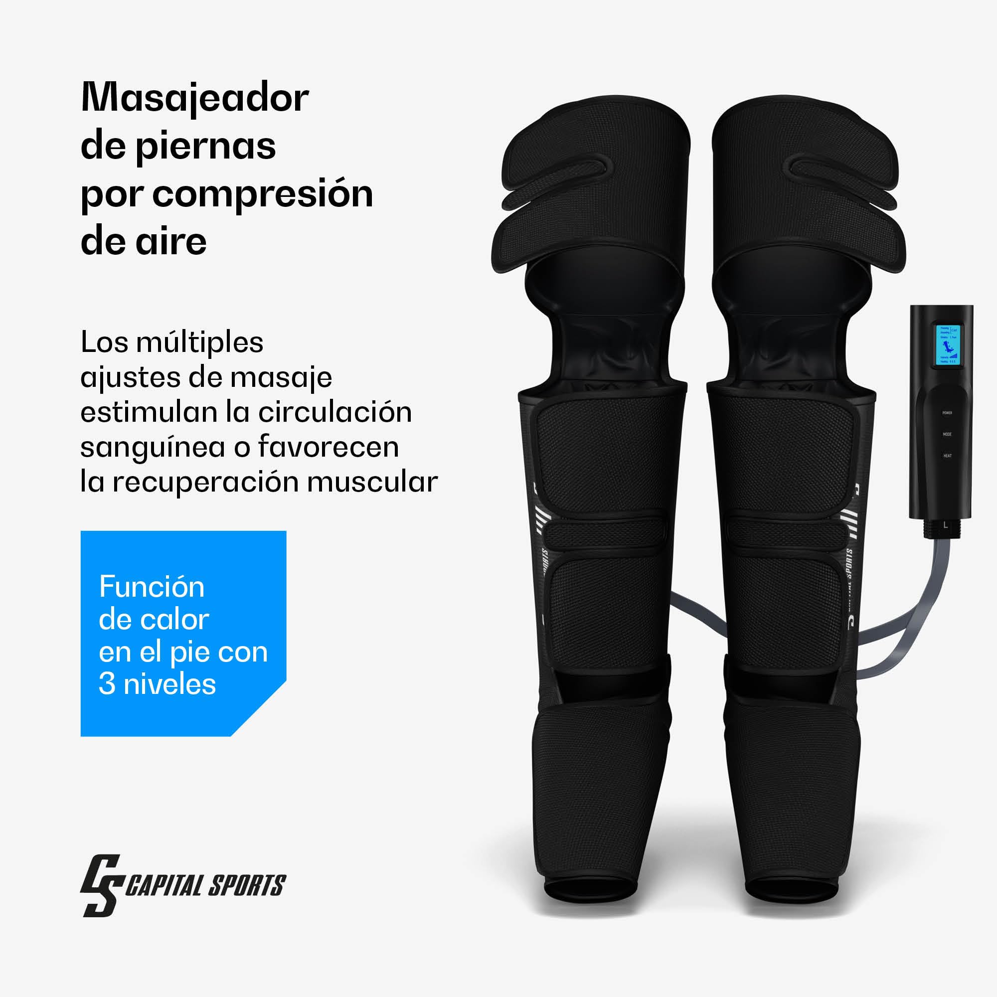 Capital Sports ReCrest Masajeador de Piernas – Masaje Completo de Piernas y Pies con Calor, 6 Modos, 3 Intensidades, 4 Cámaras de Presión para Alivio Muscular, Control Remoto y Temporizador Automático
