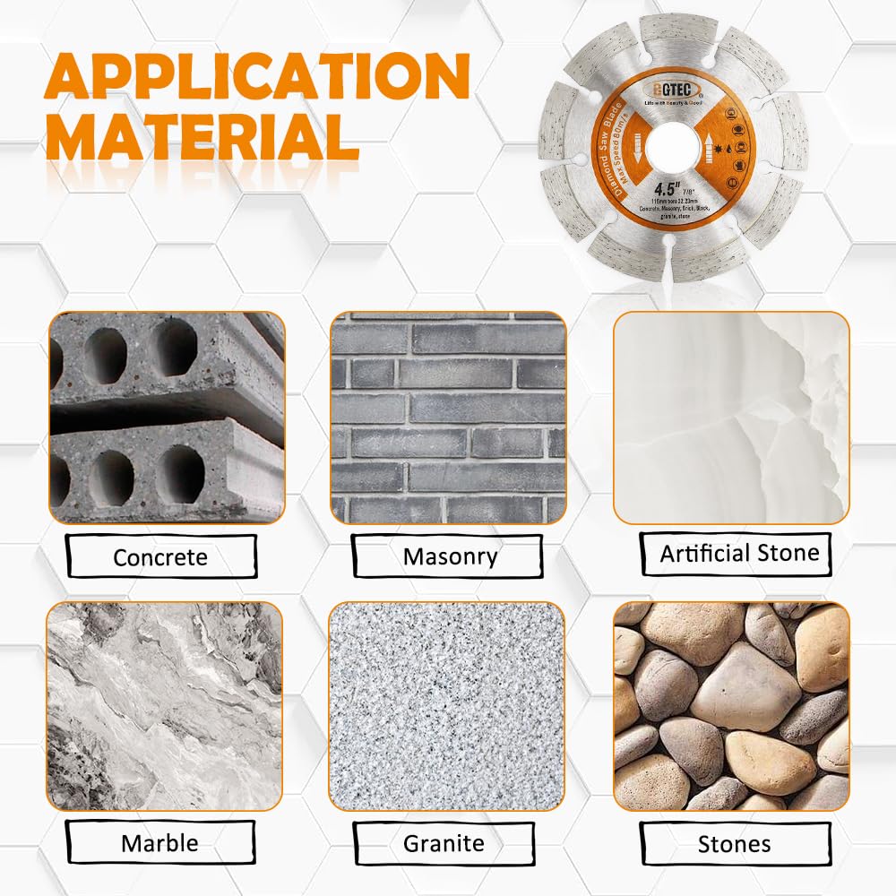 BGTEC Lama Segmentata Diamantata Per Granito Marmo Pietra Piastrelle Cemento 10 pezzi 125mm