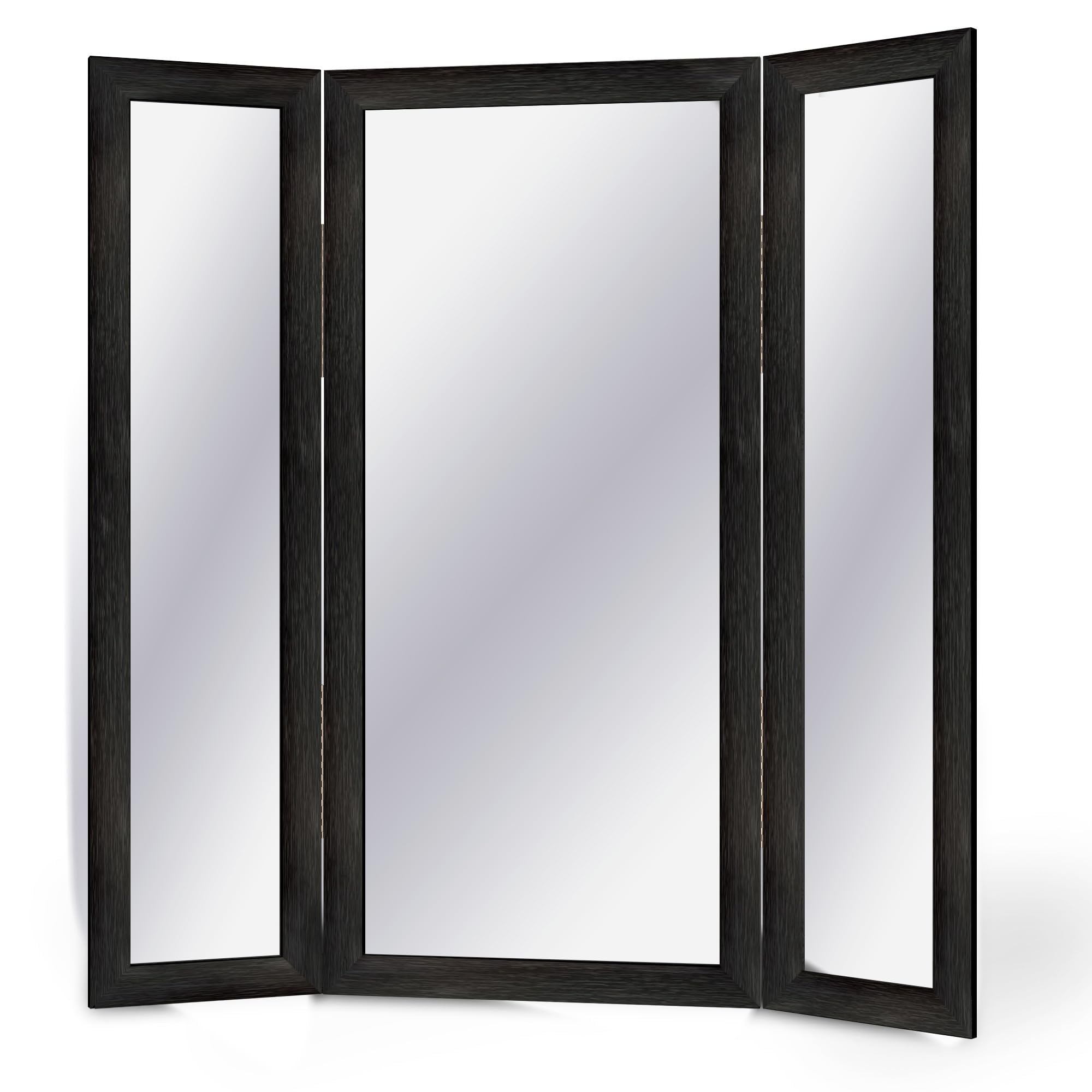 Houseables Full Length Mirror, Trifold Body Mirrors, 71x32-65 Inch, Black, Extra Large, Oversized, 360, 3-Way, Standing Floor, Wood Framed, Farmhouse, Rustic, 3 Sided for Bedroom, Dressing, Makeup