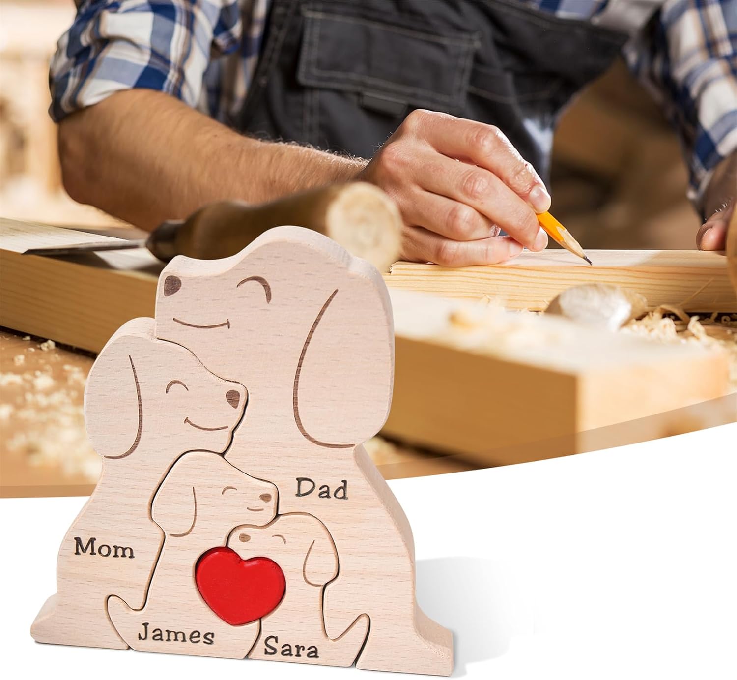 Personalized Wooden Puzzle with 2-8 Family Name, Wooden Dog Puzzle, Customizable for Home Decor and Thoughtful Gifts, Birthday for Mom, Dad (Dog)